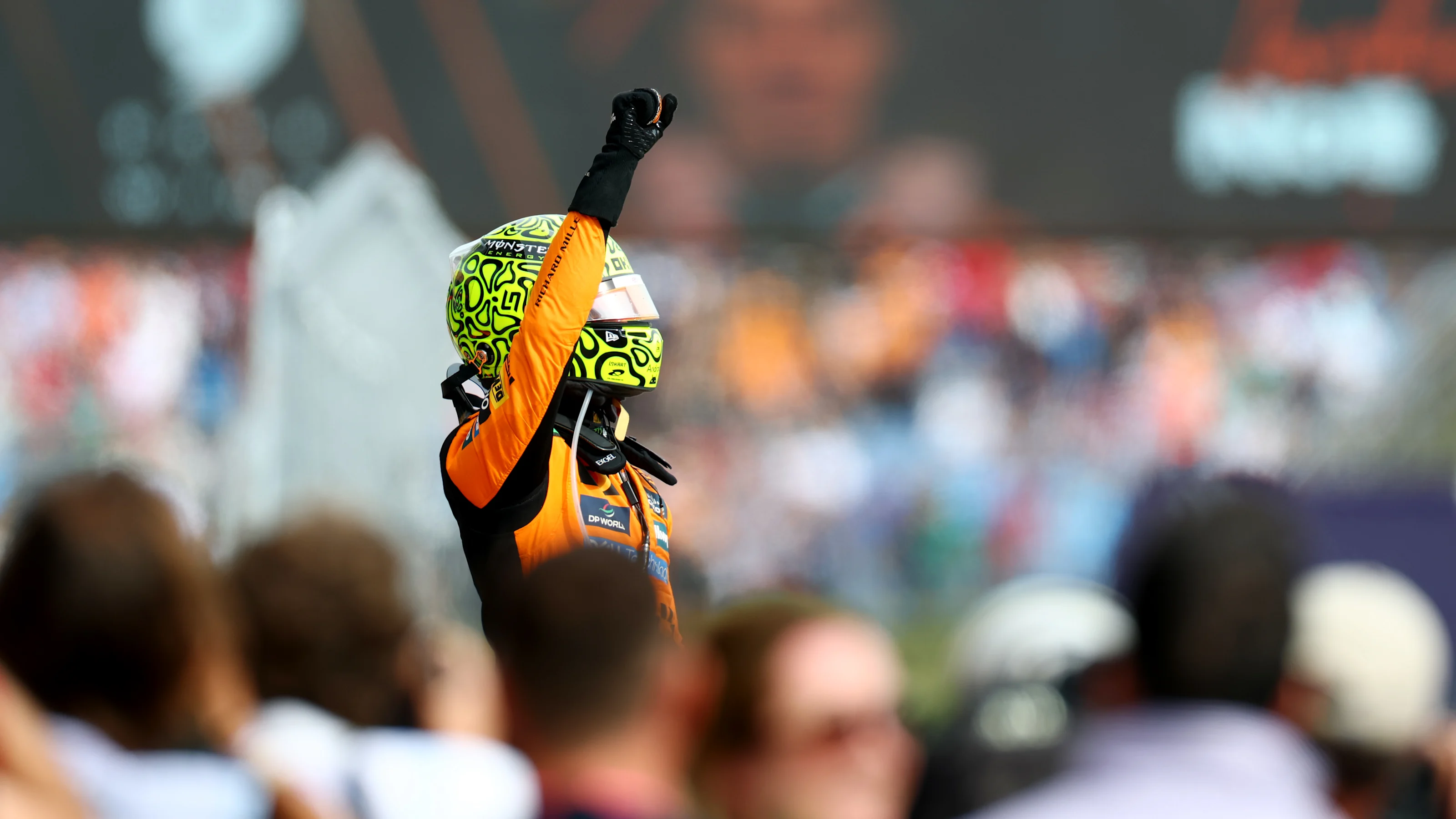 BUDAPEST, HUNGARY - AUGUST 03: Race winner Lando Norris of Great Britain and McLaren celebrates in