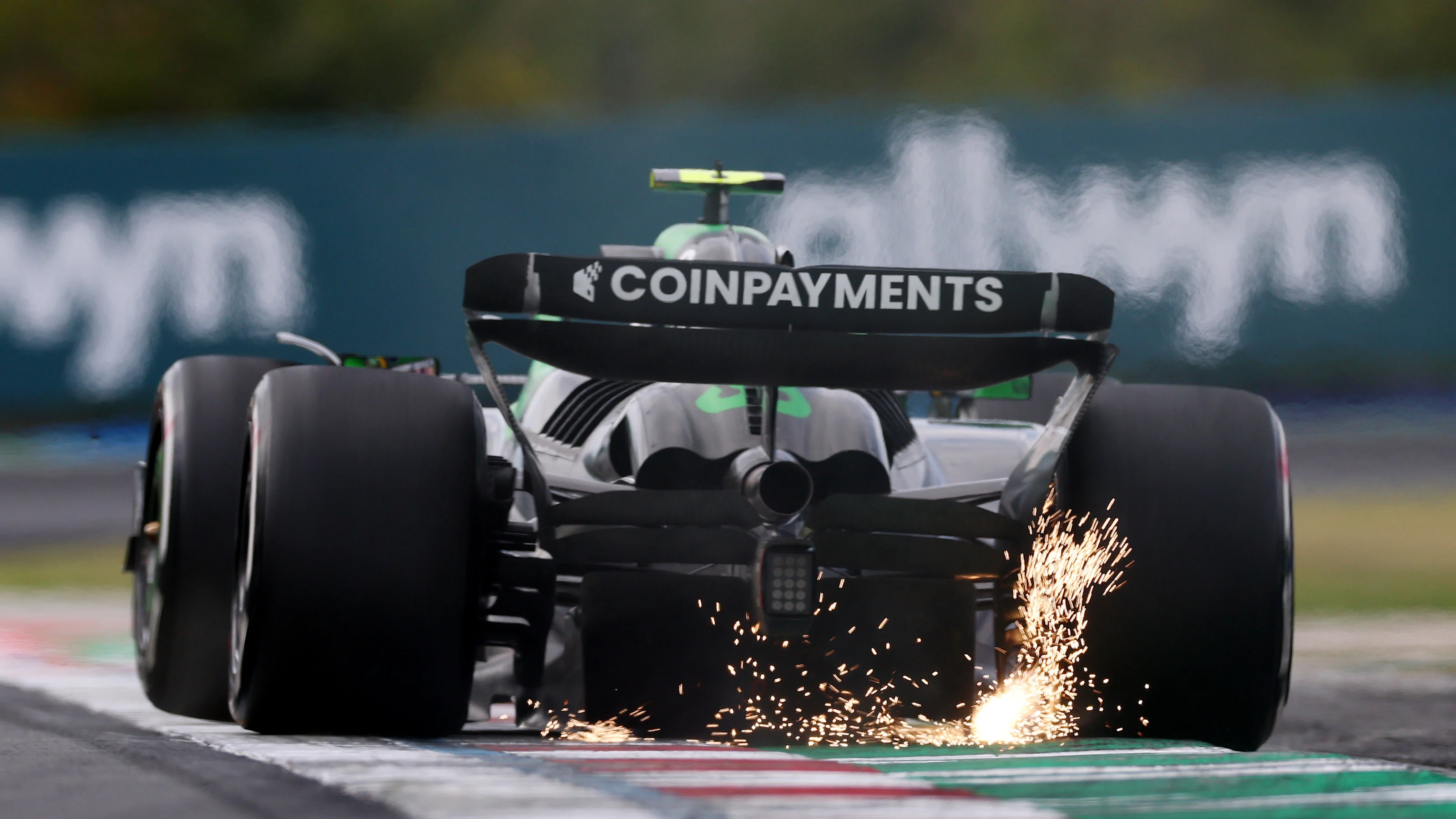 BUDAPEST, HUNGARY - AUGUST 01: Sparks fly behind Gabriel Bortoleto of Brazil driving the (5) Kick