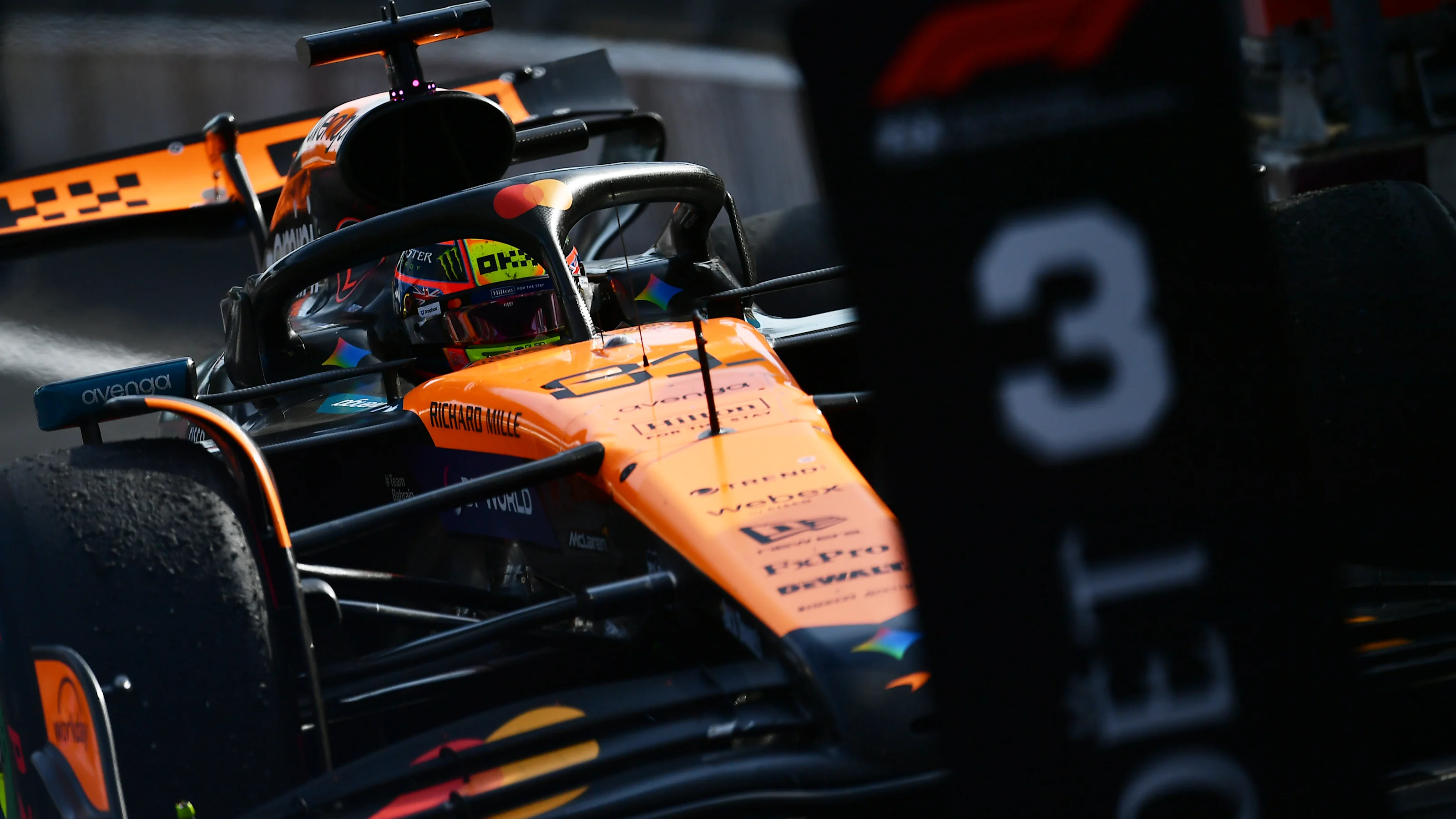 MONZA, ITALY - SEPTEMBER 07: Third placed Oscar Piastri of Australia and McLaren arrives in parc