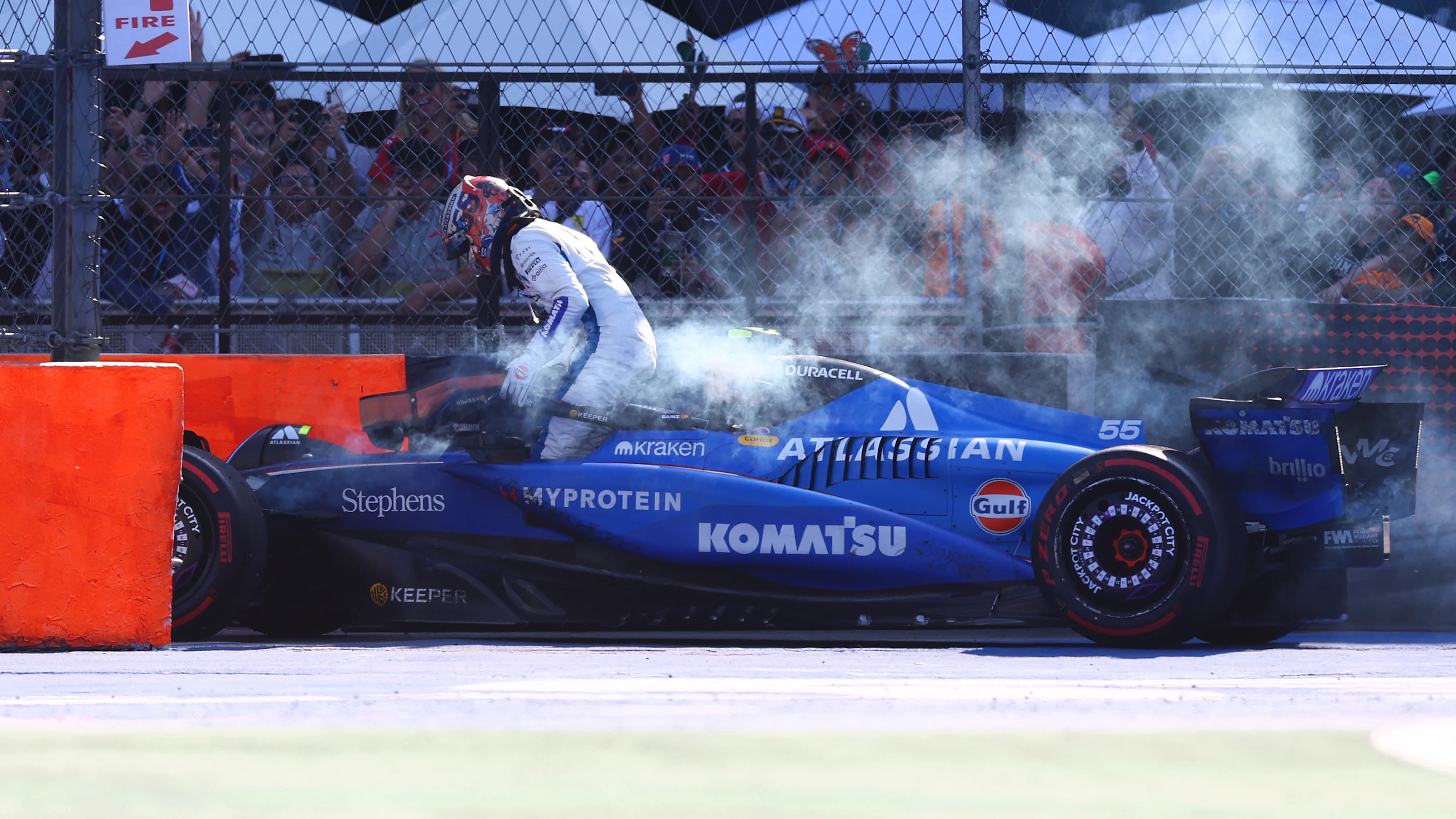MEXICO CITY, MEXICO - OCTOBER 26: Carlos Sainz of Spain and Williams climbs out of his car after