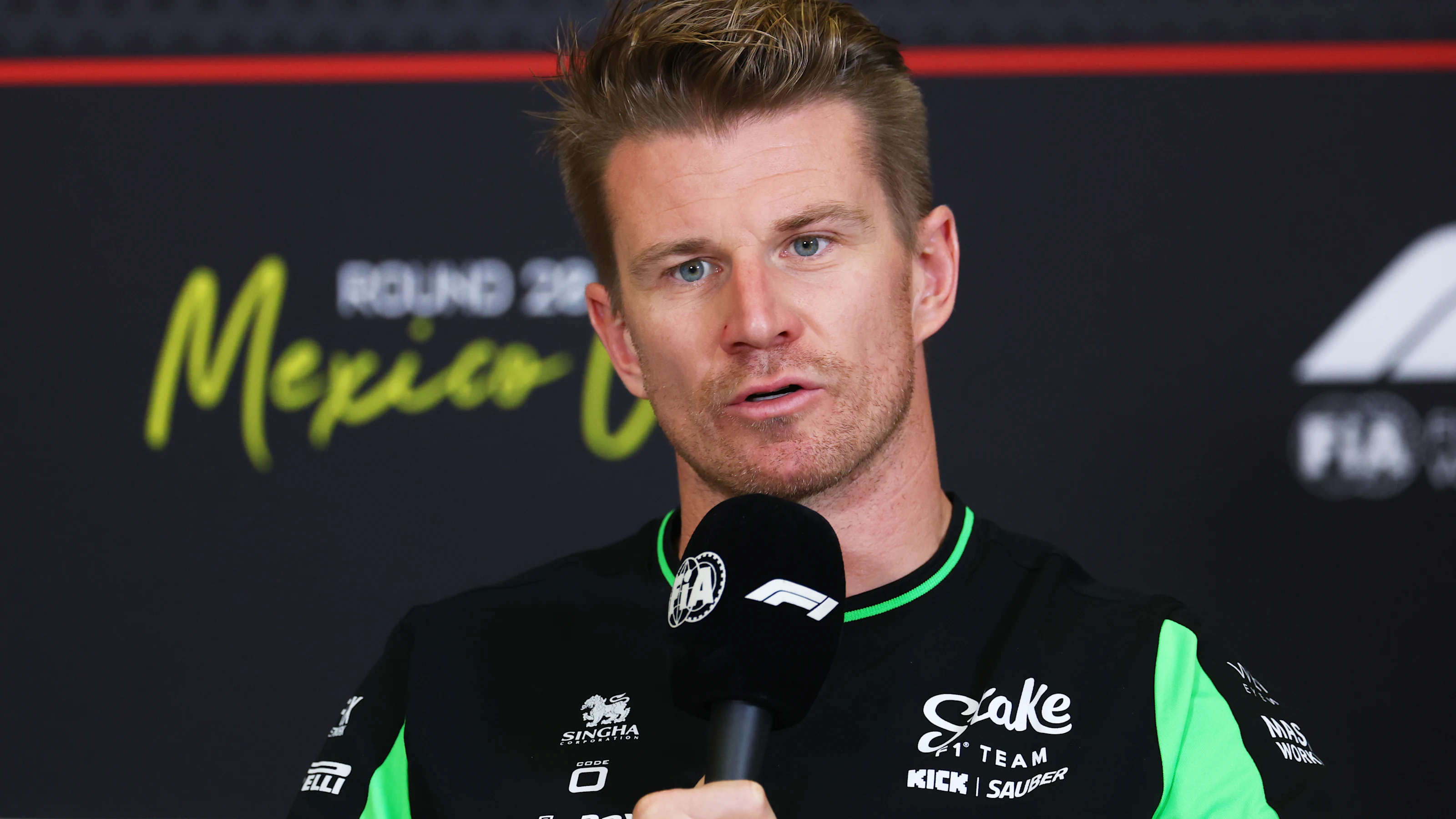 MEXICO CITY, MEXICO - OCTOBER 23: Nico Hulkenberg of Germany and Stake F1 Team Kick Sauber speaks