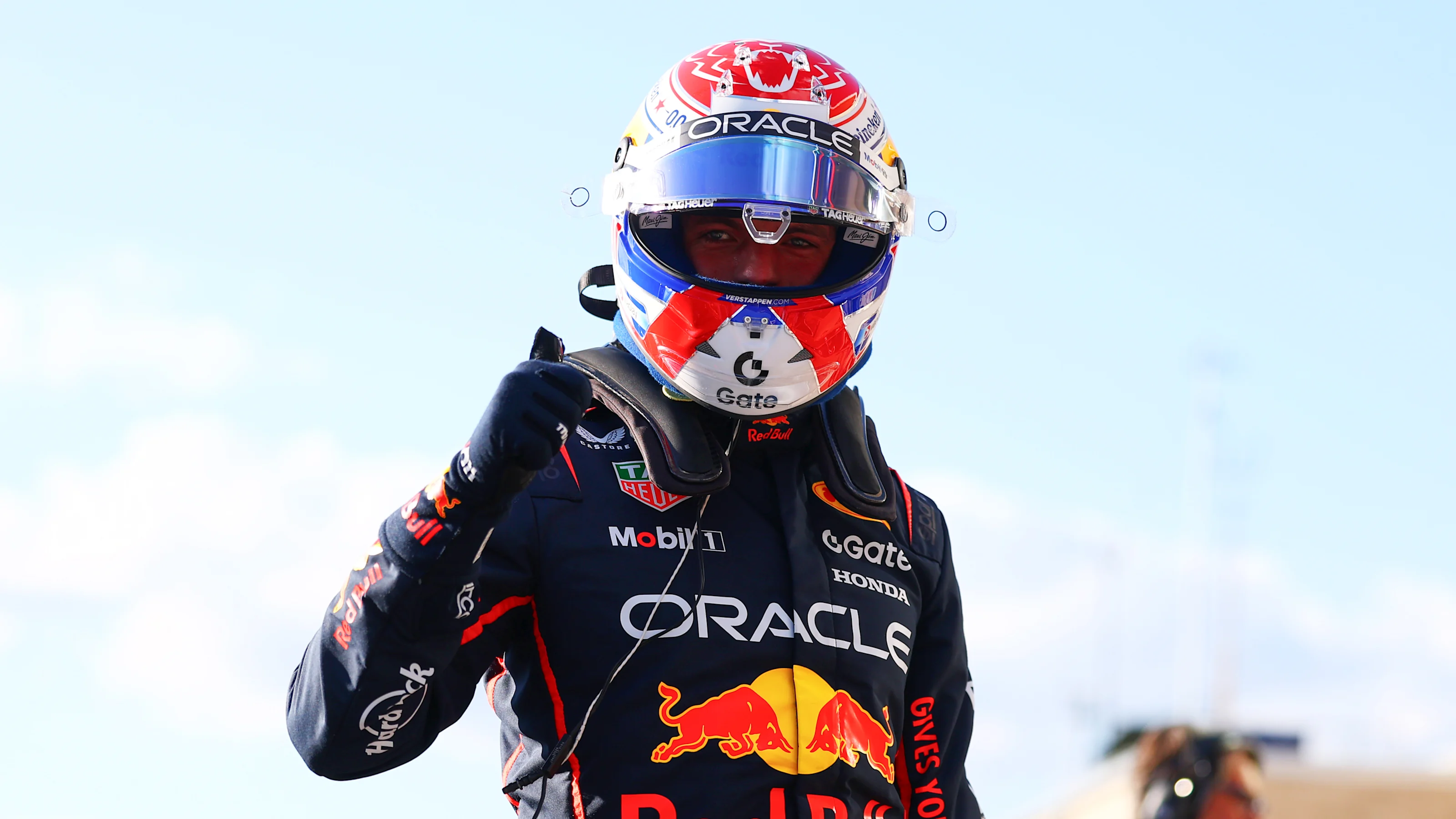 AUSTIN, TEXAS - OCTOBER 17: Sprint Pole qualifier Max Verstappen of the Netherlands and Oracle Red