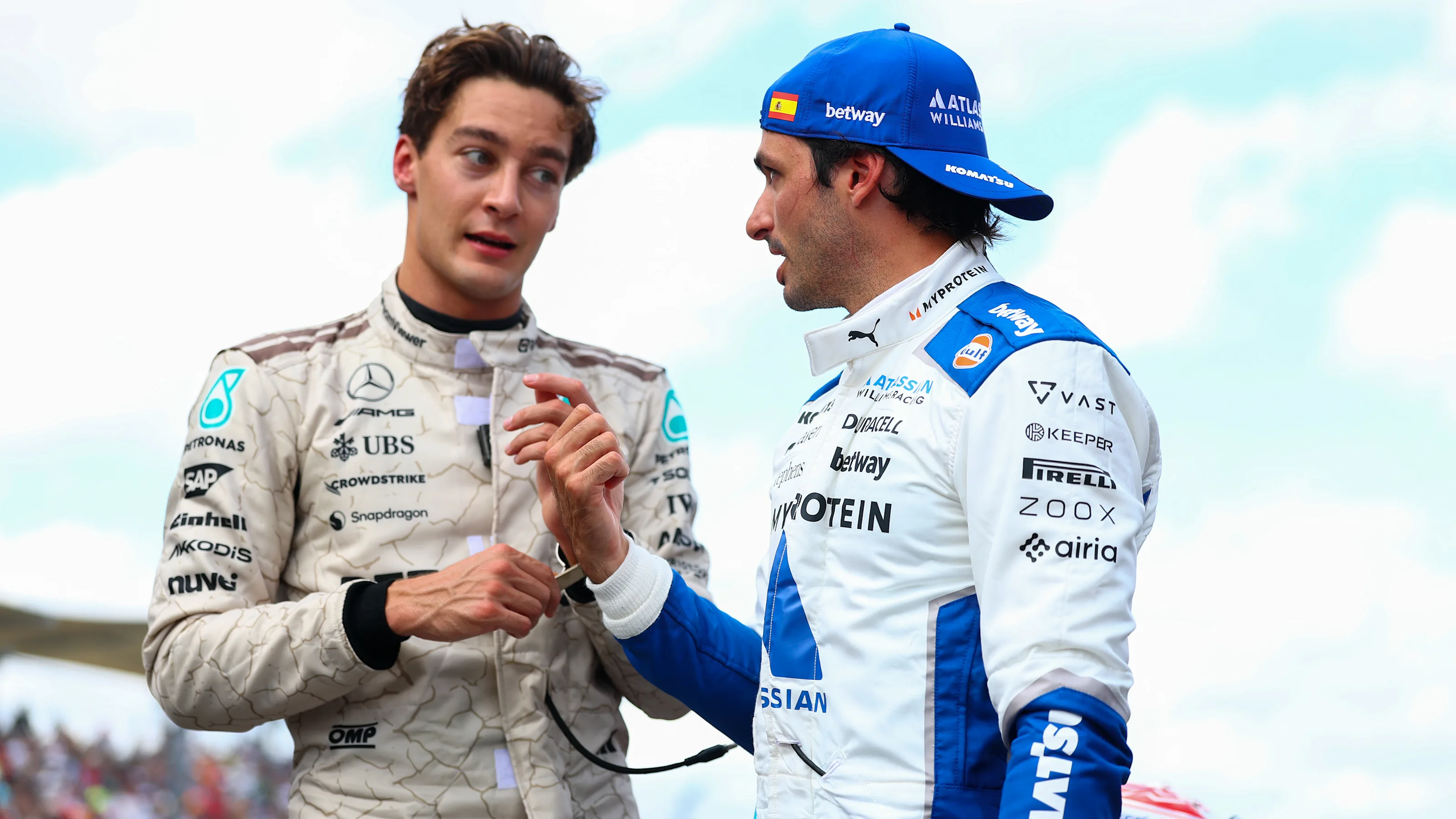 AUSTIN, TEXAS - OCTOBER 18: Second placed George Russell of Great Britain and Mercedes AMG Petronas