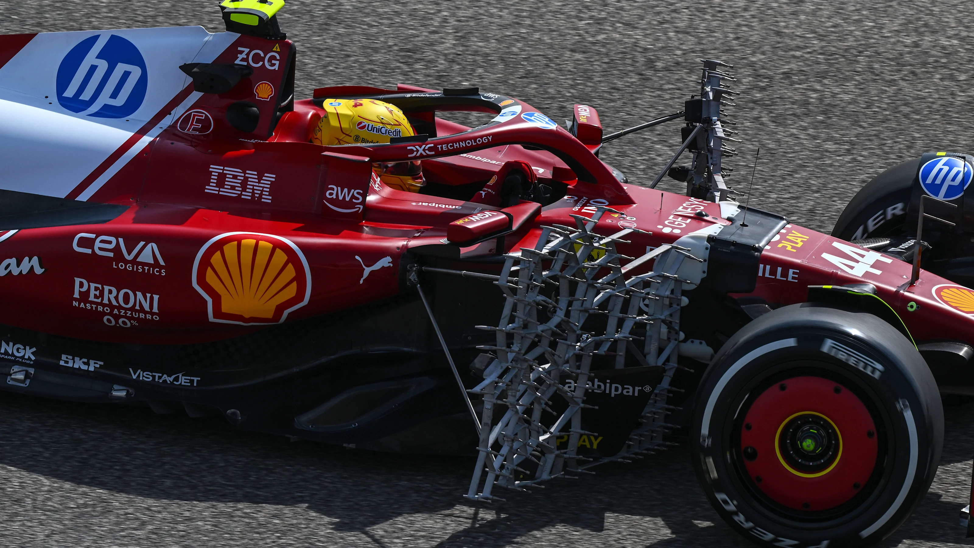 BAHRAIN, BAHRAIN - FEBRUARY 26: Aero rakes are seen on the car of Lewis Hamilton of Great Britain
