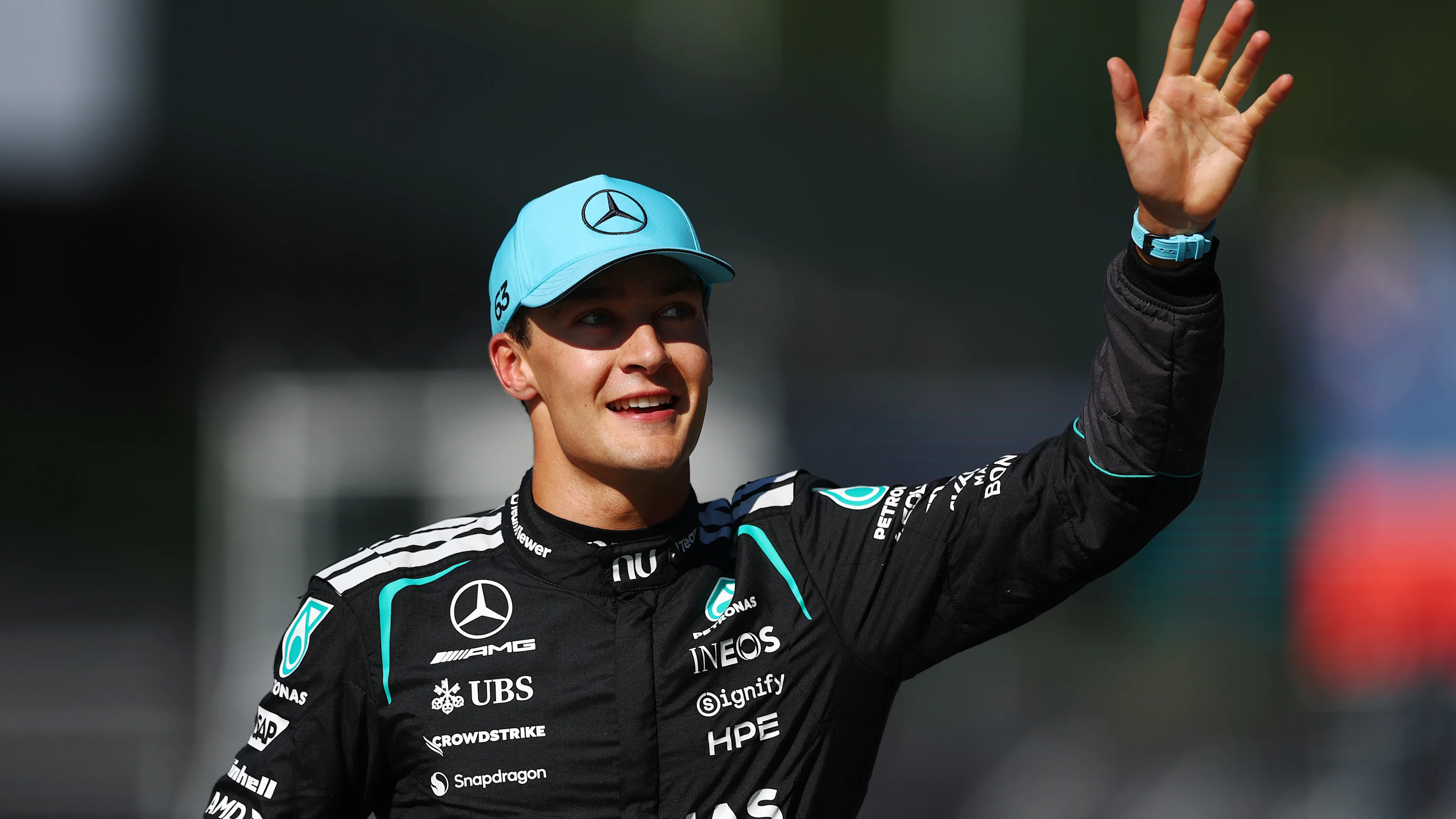 SPIELBERG, AUSTRIA - JUNE 27: Pole position qualifier George Russell of Great Britain and Mercedes