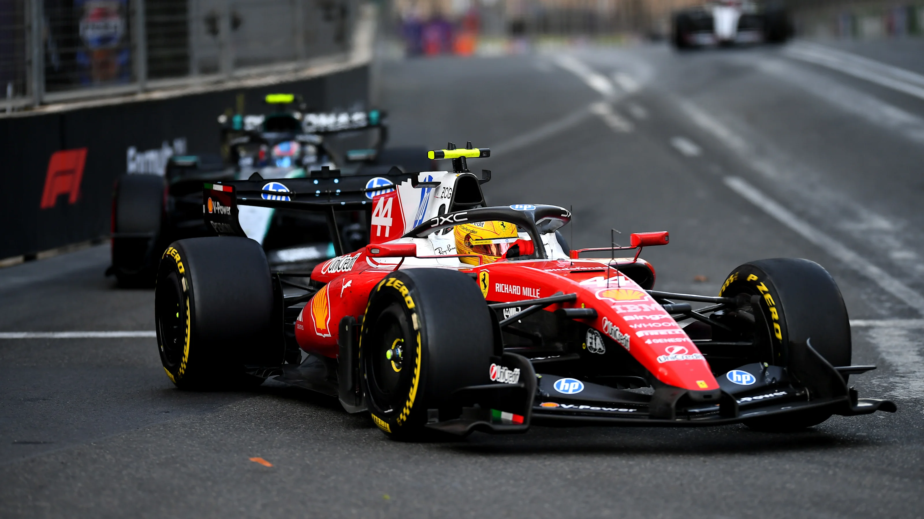 BAKU, AZERBAIJAN - SEPTEMBER 26: Lewis Hamilton of Great Britain driving the (44) Scuderia Ferrari