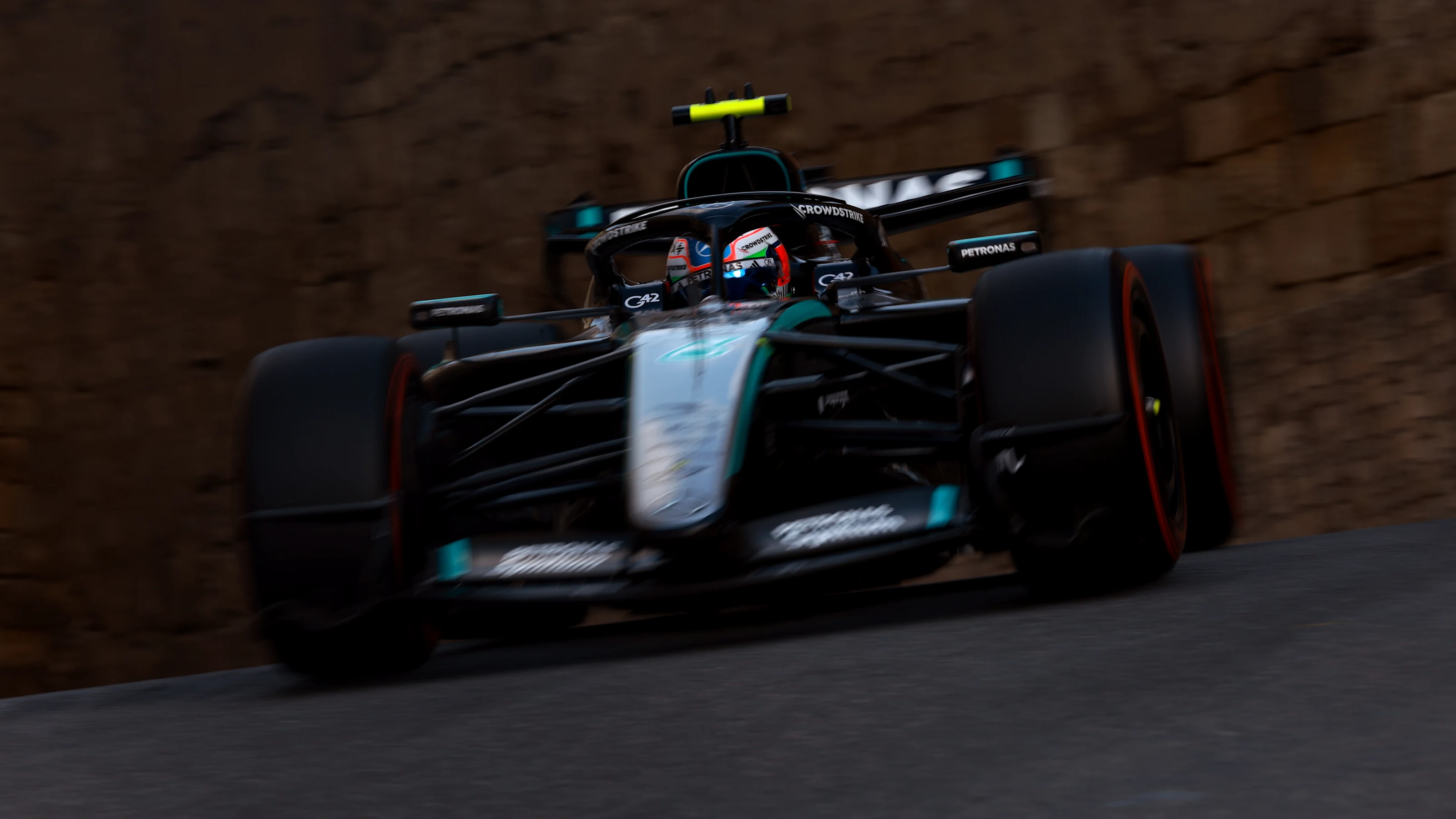 BAKU, AZERBAIJAN - SEPTEMBER 25: Andrea Kimi Antonelli of Italy driving the (12) Mercedes AMG