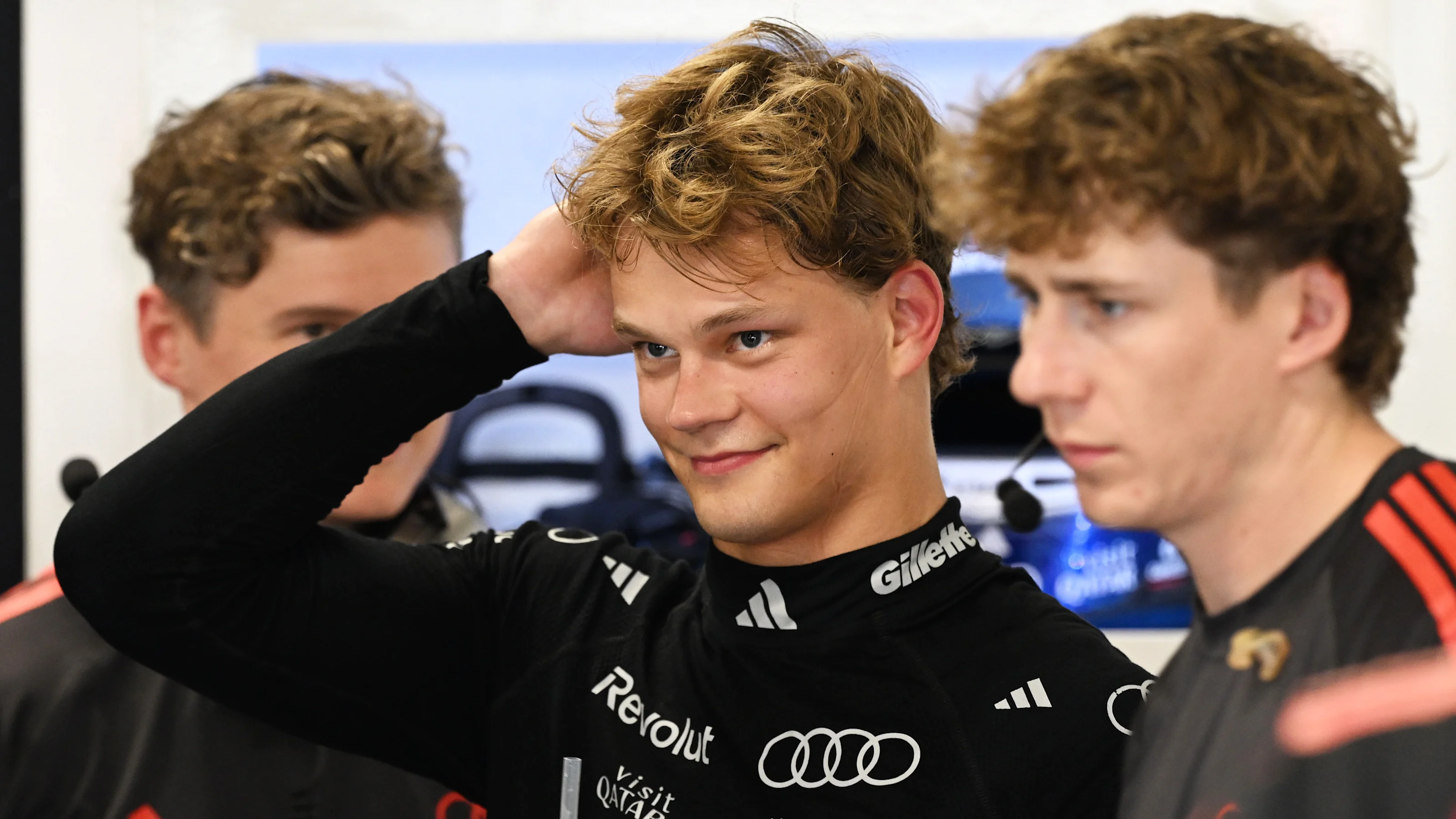 BARCELONA, SPAIN - JUNE 12: Paul Aron of Estonia and Audi F1 Team looks on in the garage during