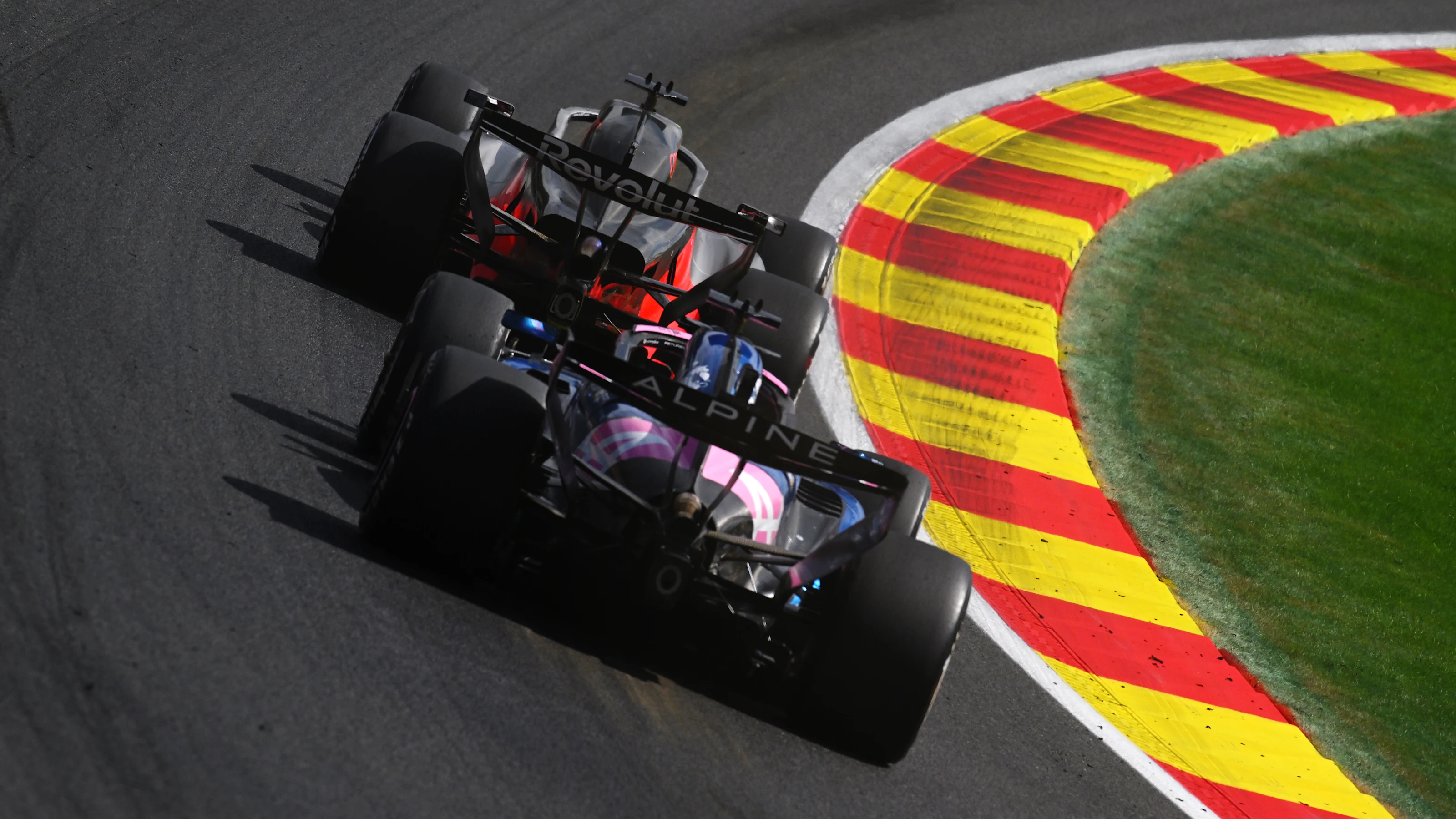SPA, BELGIUM - JULY 19: Nico Hulkenberg of Germany driving the (27) Audi F1 Team R26 leads Pierre
