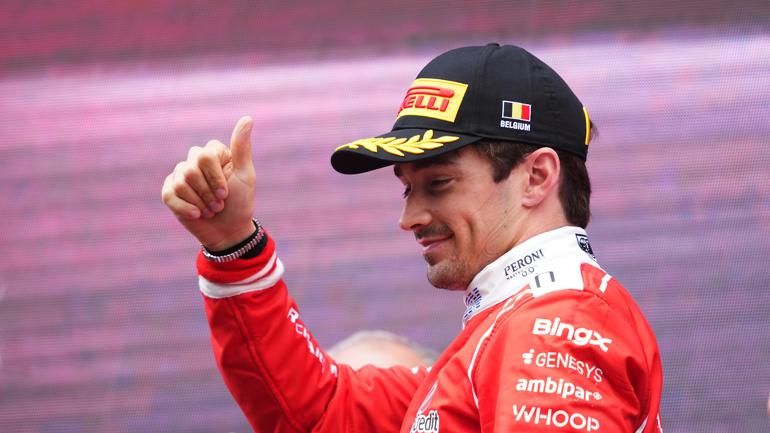SPA, BELGIUM - JULY 19: Second placed Charles Leclerc of Monaco and Scuderia Ferrari arrives on the