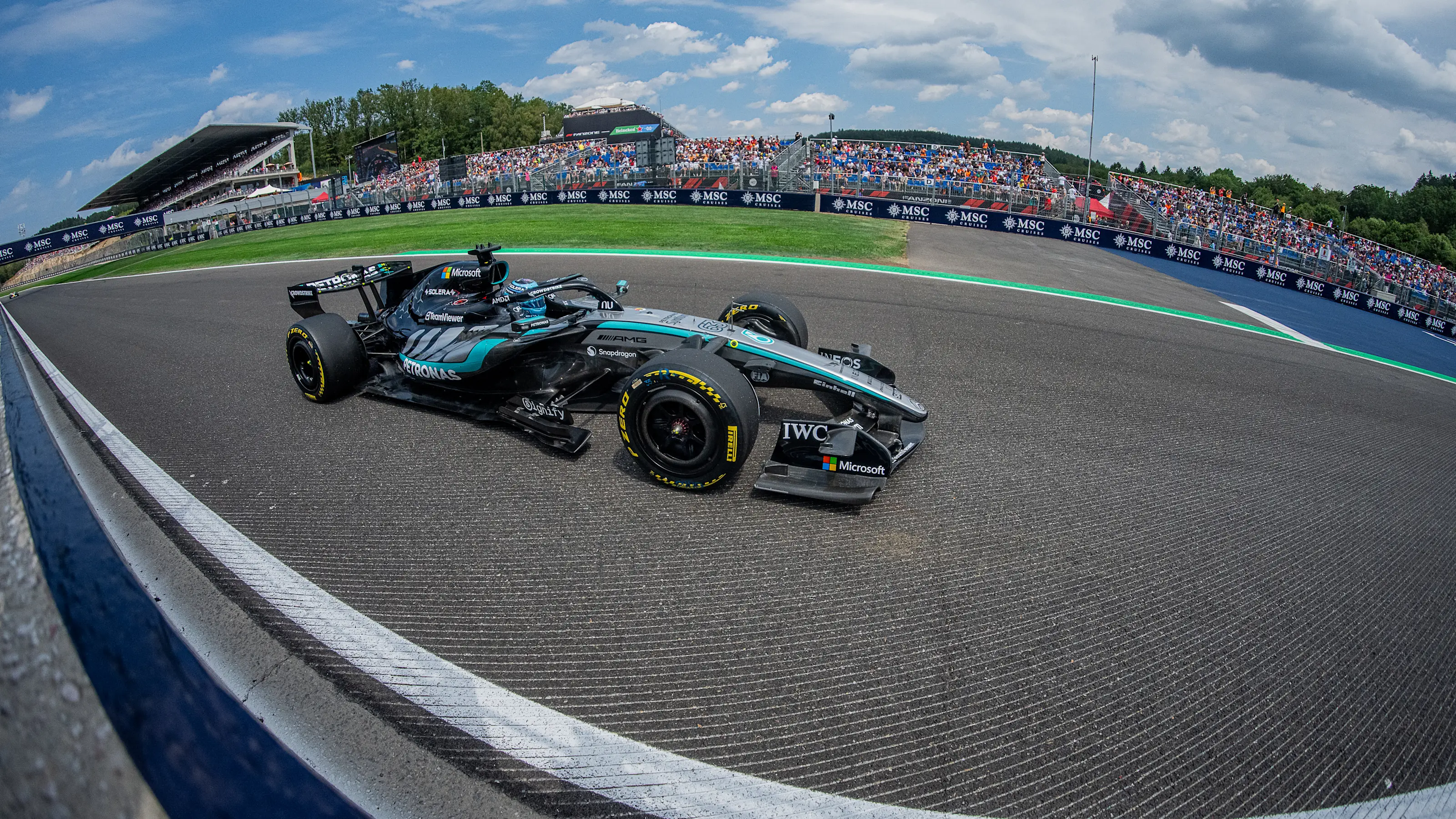 SPA, BELGIUM - JULY 17: (EDITORS NOTE: Image has been digitally enhanced.) George Russell of Great