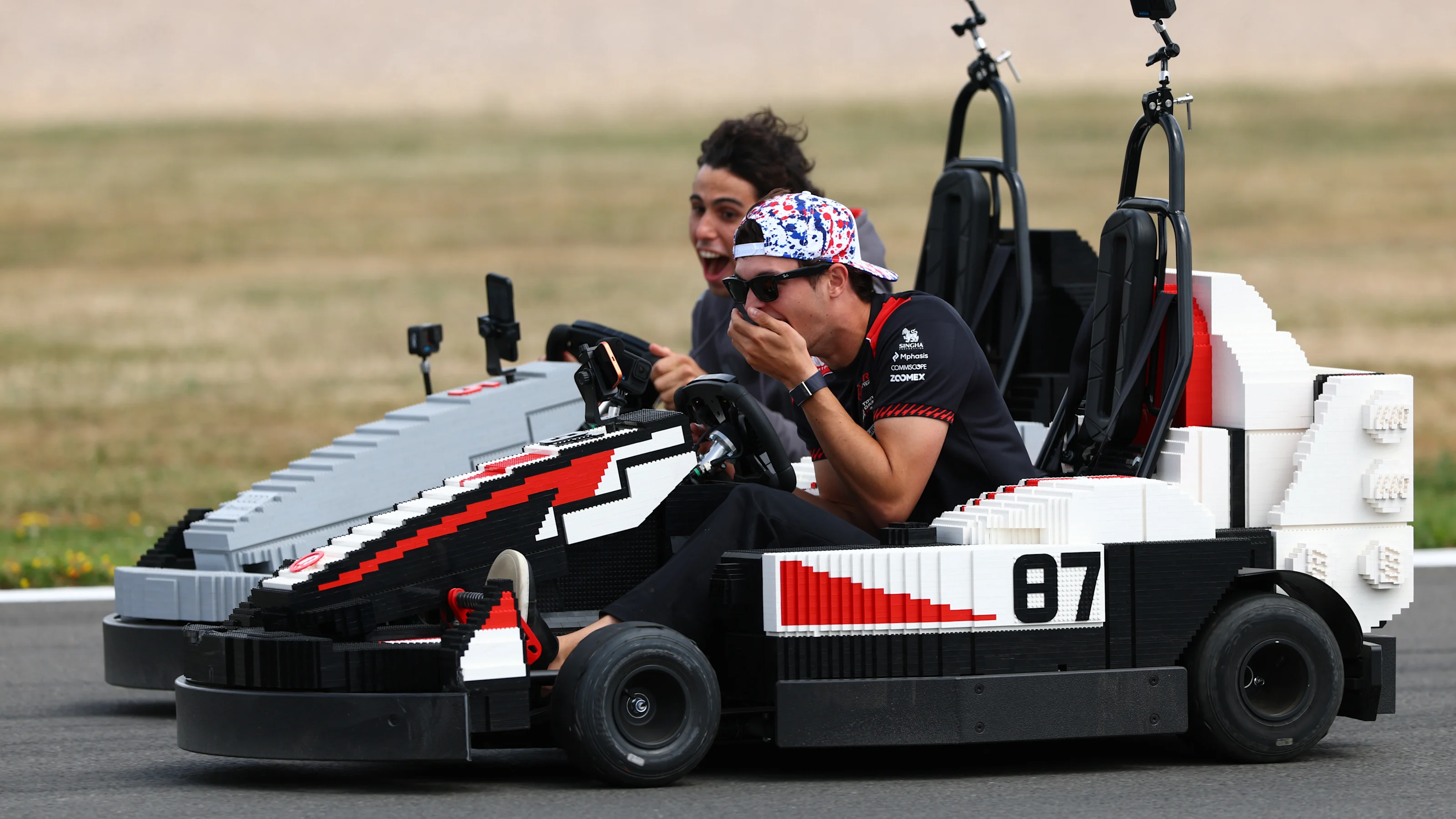 NORTHAMPTON, ENGLAND - JULY 05: Oliver Bearman of Great Britain and Haas F1 and Gabriel Bortoleto