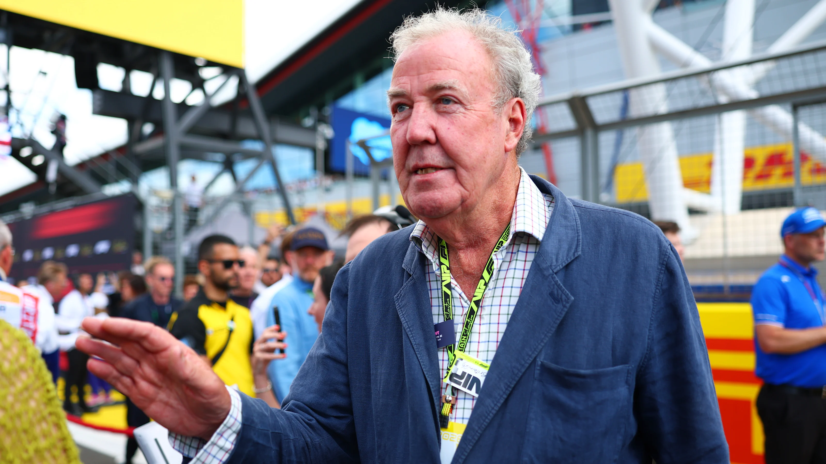 NORTHAMPTON, ENGLAND - JULY 05: Jeremy Clarkson on the grid during the F1 Grand Prix of Great