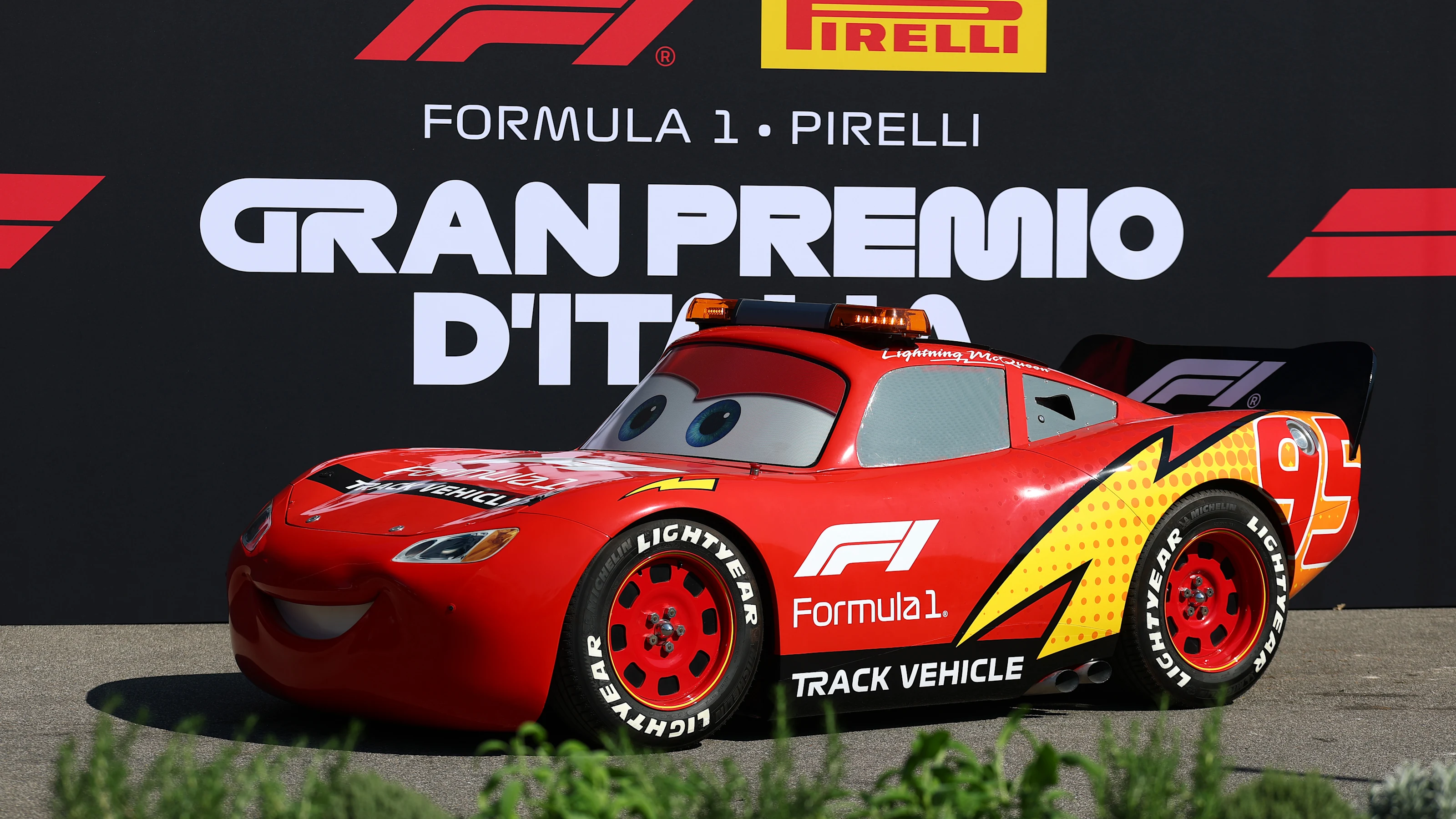 MONZA, ITALY - SEPTEMBER 03: A Lightning McQueen liveried Track Vehicle on track during previews