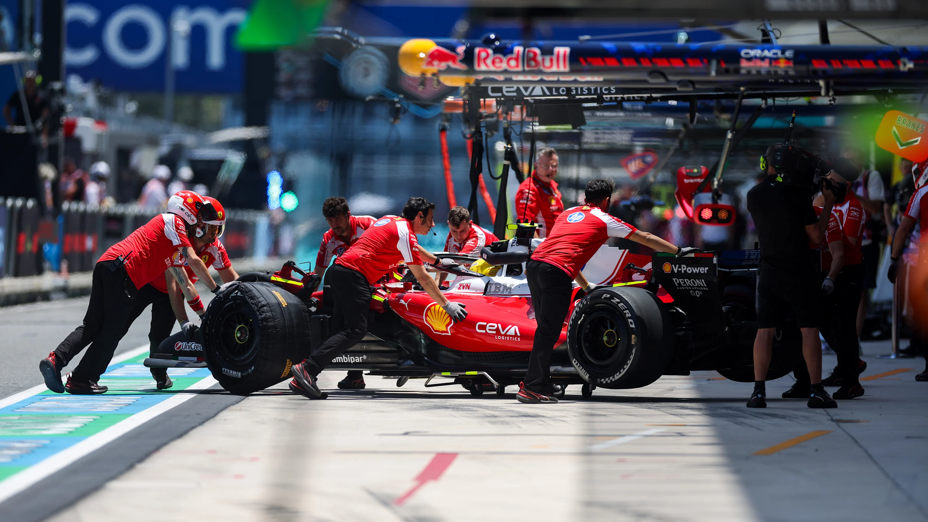 MIAMI, FLORIDA - MAY 01: Lewis Hamilton of Great Britain and Scuderia Ferrari is returned to the