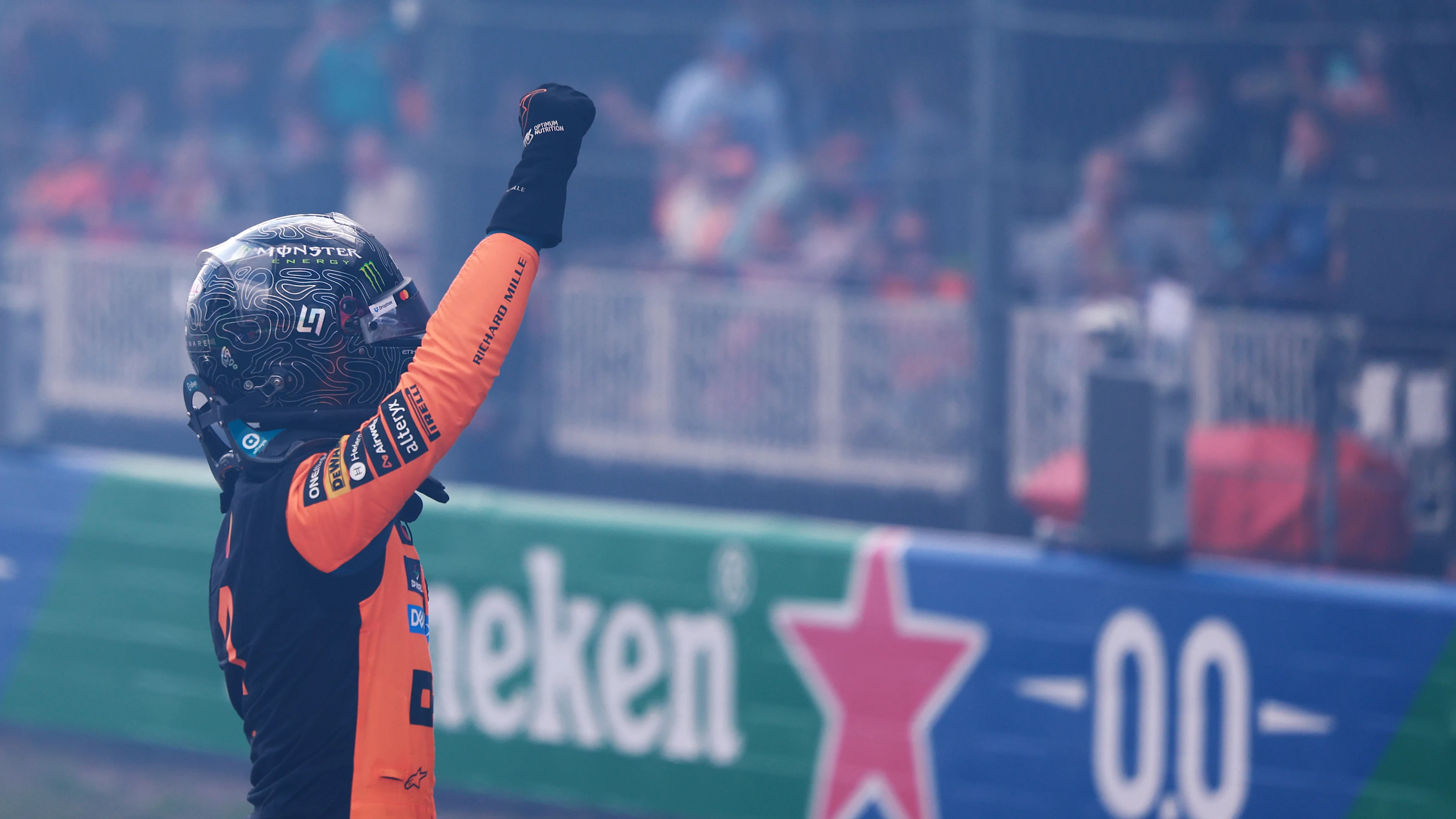 ZANDVOORT, NETHERLANDS - AUGUST 23: Race winner Lando Norris of Great Britain and McLaren