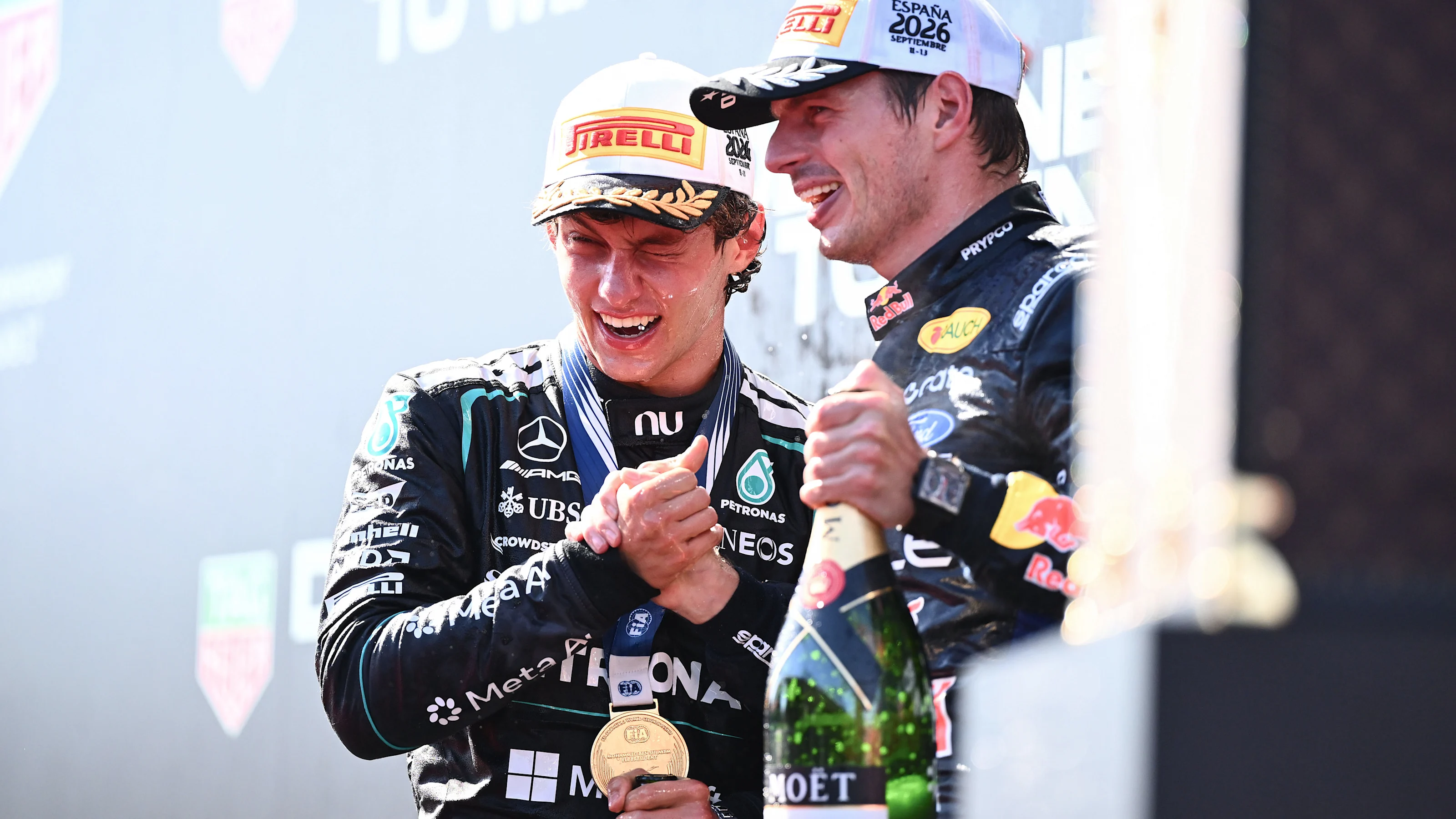 MADRID, SPAIN - SEPTEMBER 13: Race winner Andrea Kimi Antonelli of Italy and Mercedes AMG Petronas