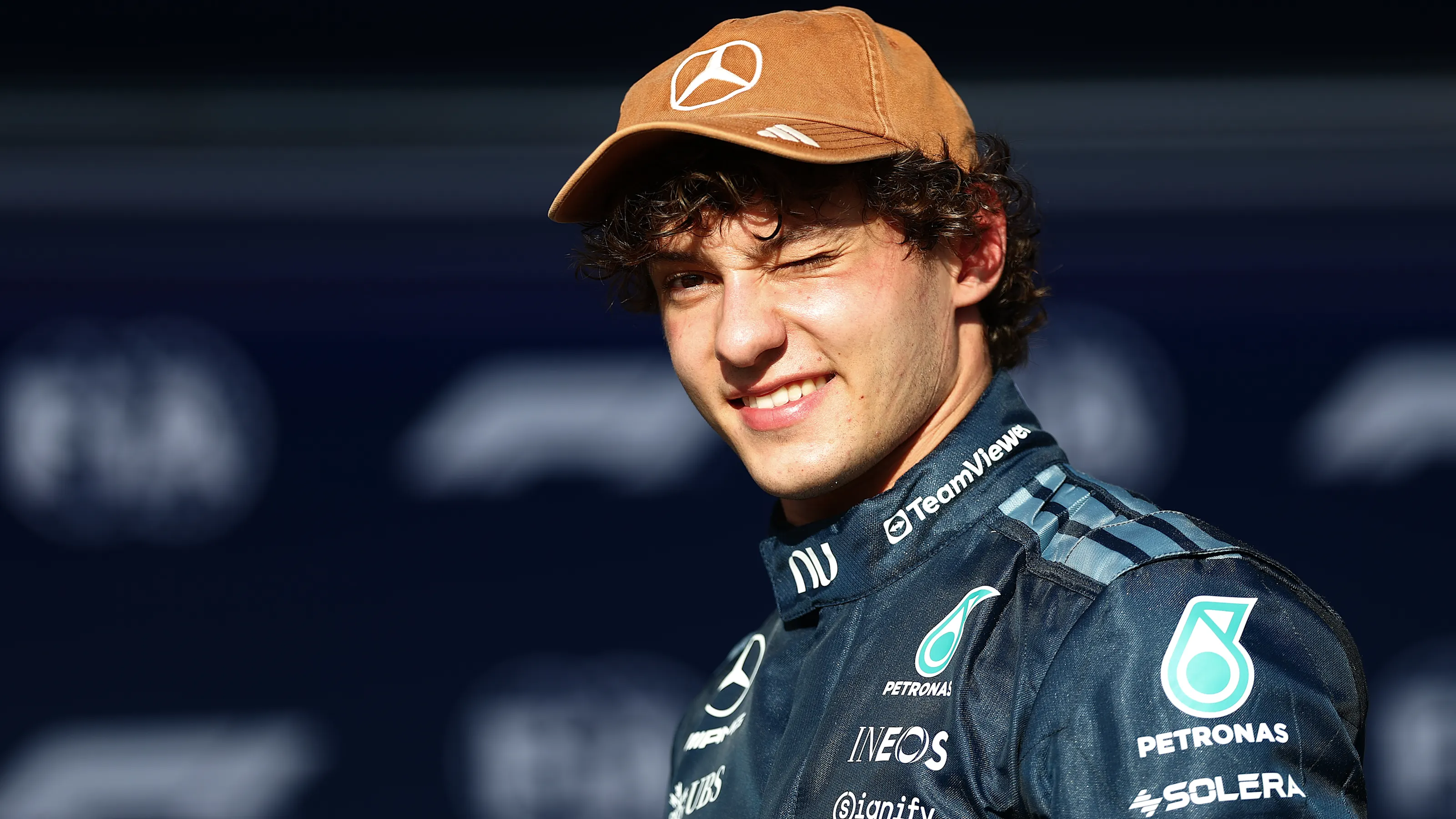 AUSTIN, TEXAS - OCTOBER 24: Pole position qualifier Andrea Kimi Antonelli of Italy and Mercedes AMG