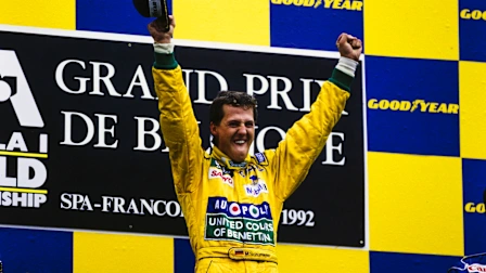 SPA-FRANCORCHAMPS, BELGIUM - AUGUST 30: Michael Schumacher, 1st position, celebrates his maiden