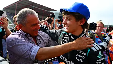 SPA, BELGIUM - JULY 18: Pole position qualifier Andrea Kimi Antonelli of Italy and Mercedes AMG
