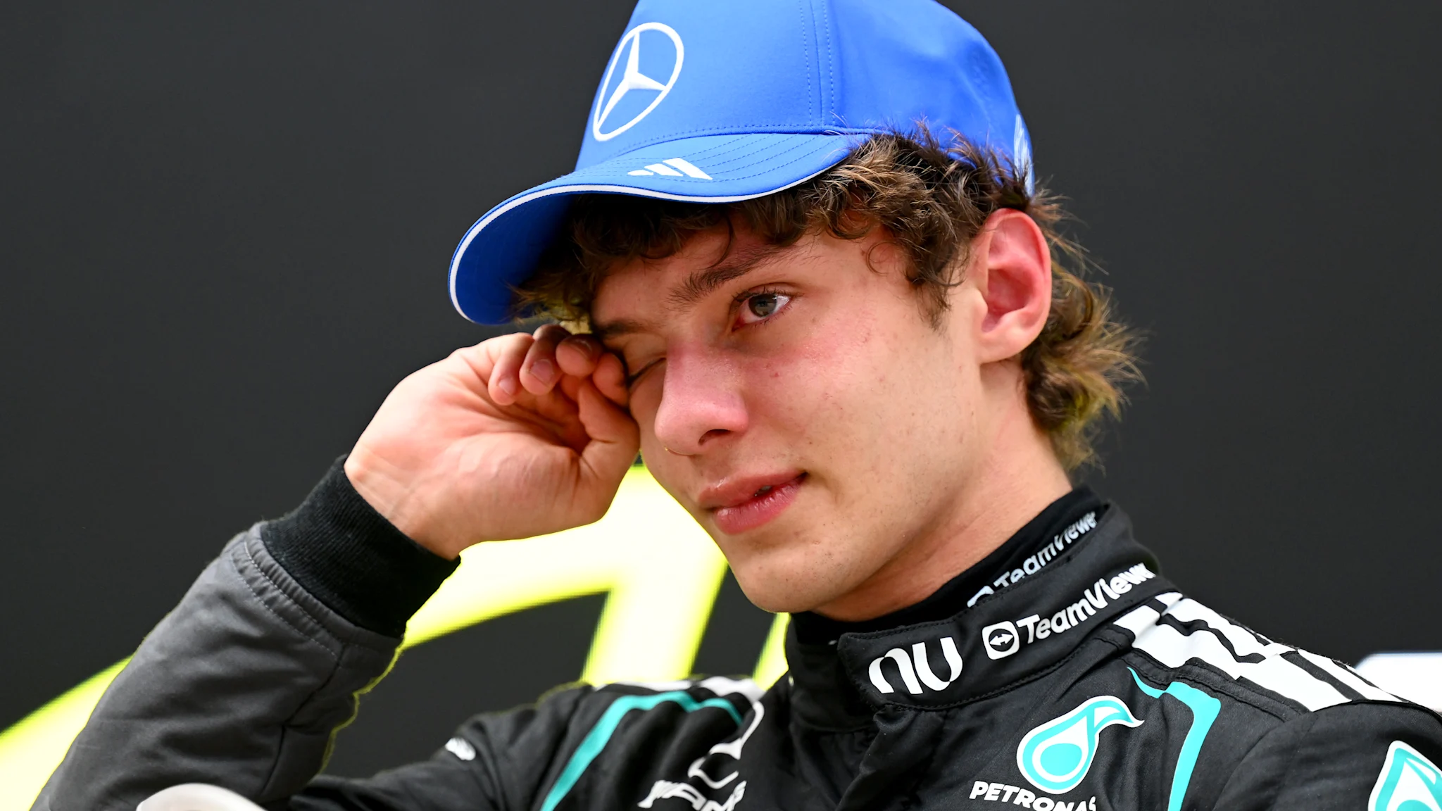 Mercedes team celebrating in the pits