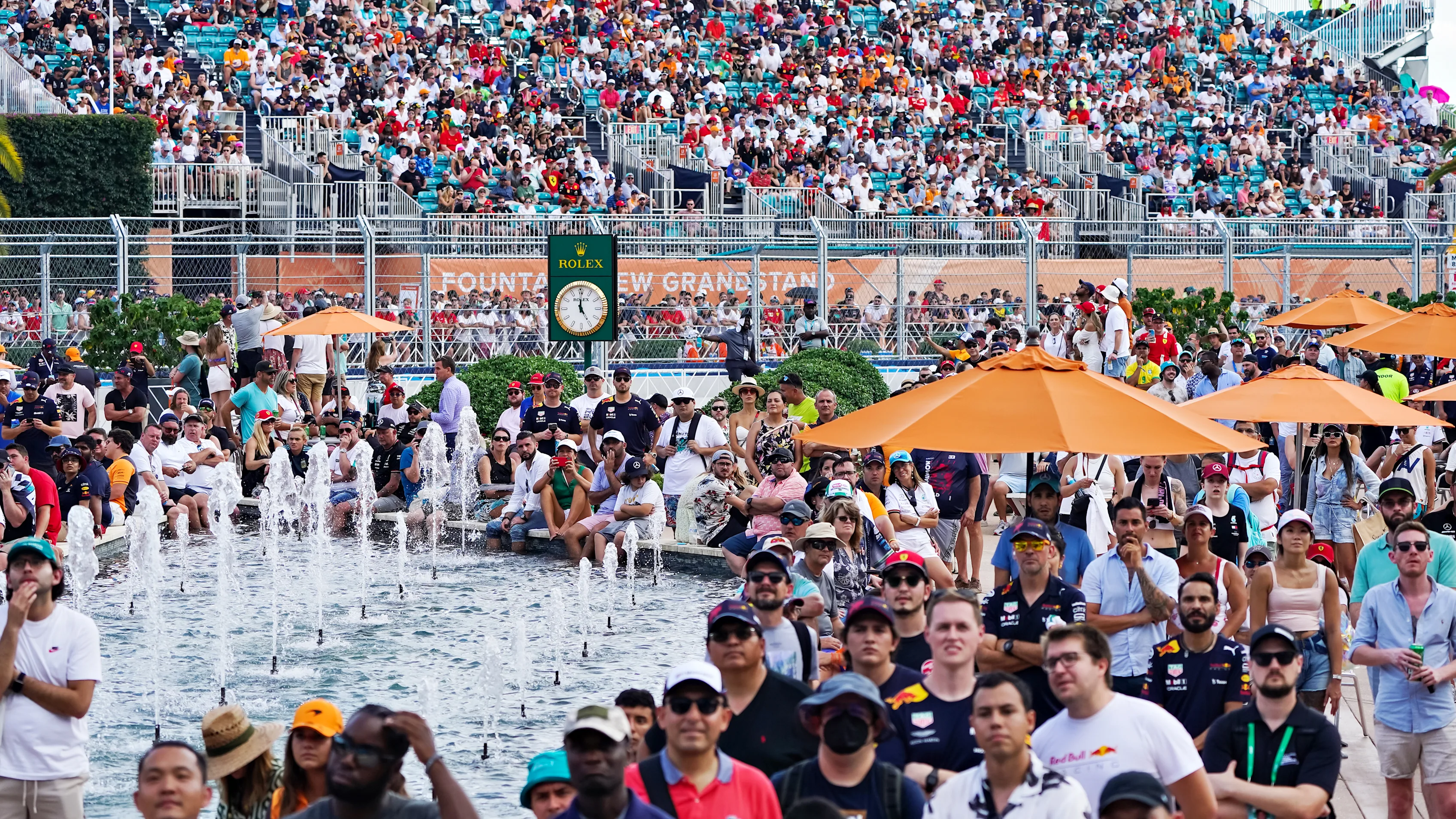 MIAMI GARDENS, FL - MAY 08: Fans occupy the track near the podium after the first running of the