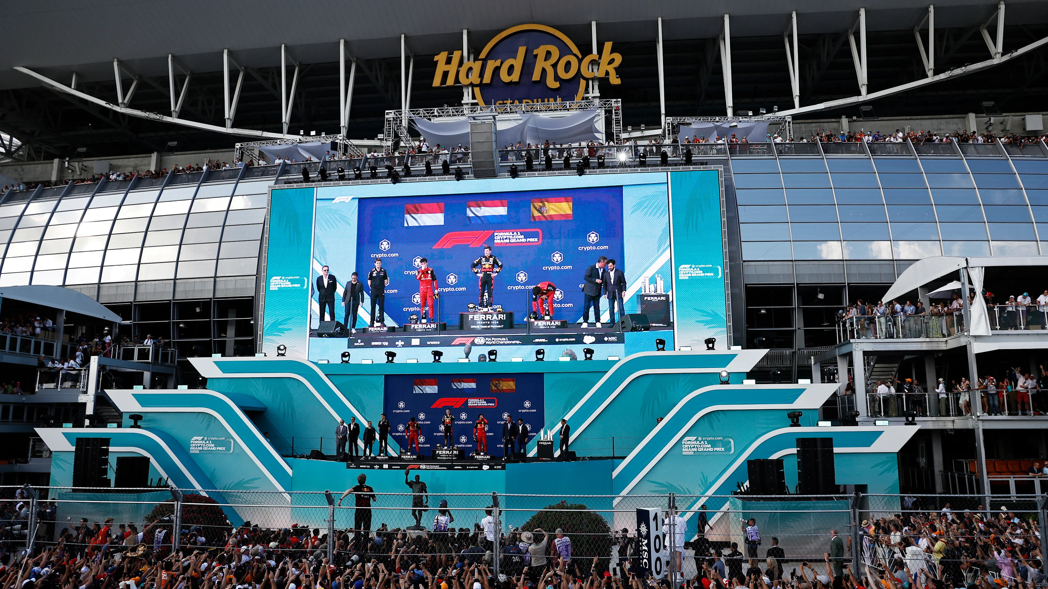 MIAMI, FLORIDA - MAY 08: Race winner Max Verstappen of the Netherlands and Oracle Red Bull Racing,