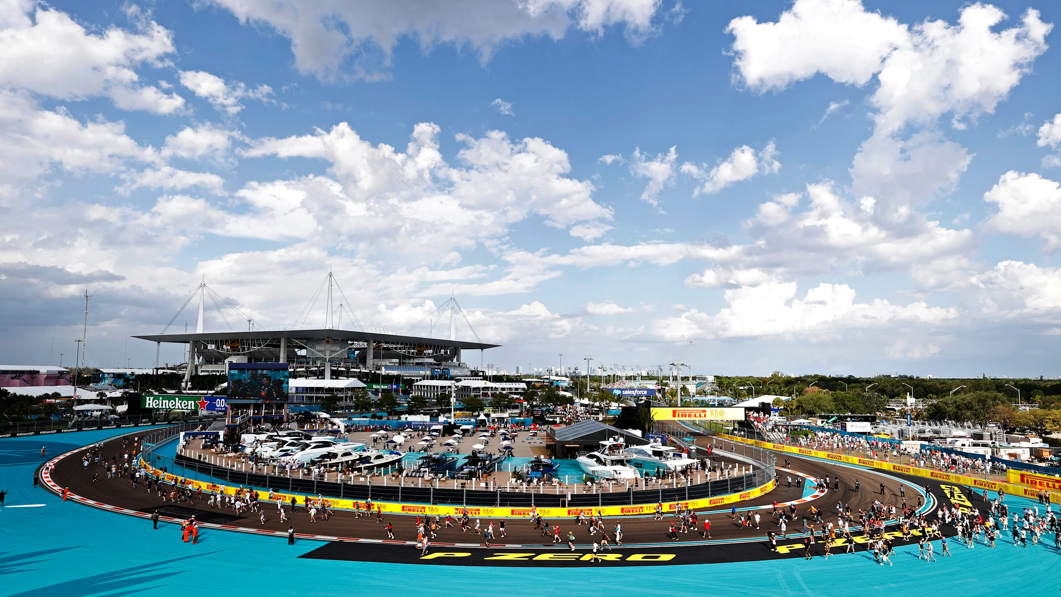 MIAMI, FLORIDA - MAY 08: Fans invade the track after the F1 Grand Prix of Miami at the Miami