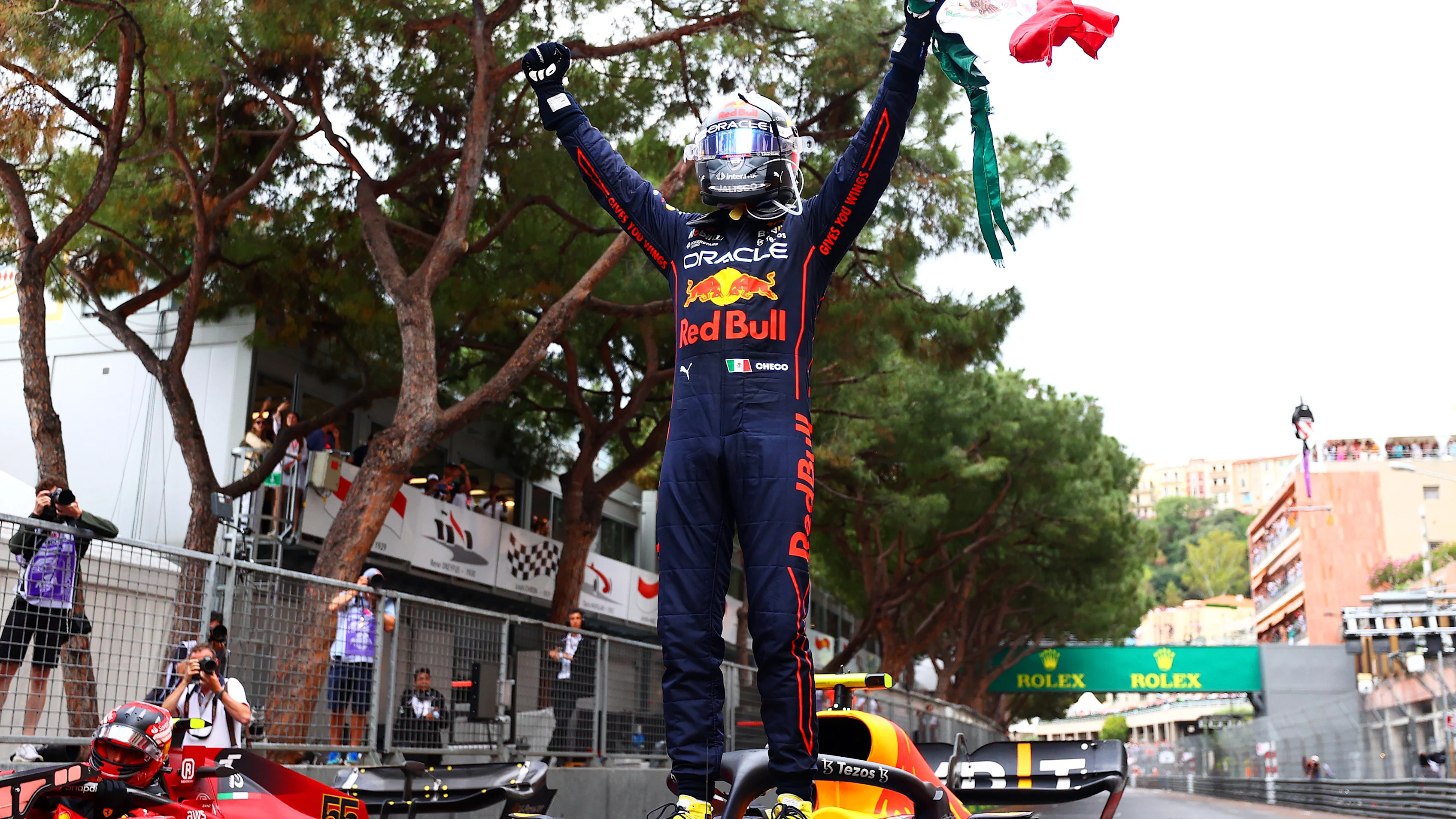MONTE-CARLO, MONACO - MAY 29: Race winner Sergio Perez of Mexico and Oracle Red Bull Racing