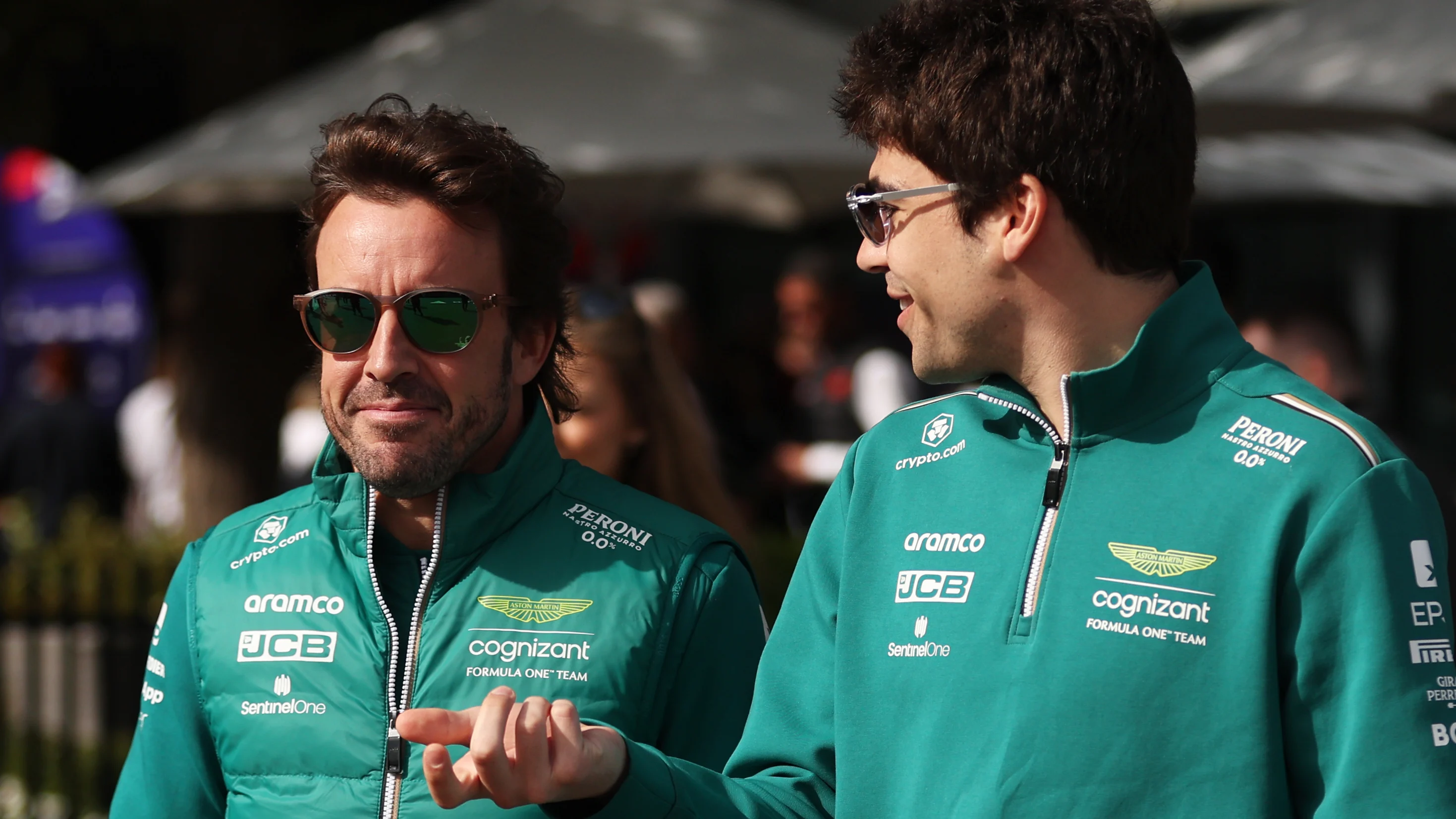 MELBOURNE, AUSTRALIA - MARCH 31: Fernando Alonso of Spain and Aston Martin F1 Team and Lance Stroll