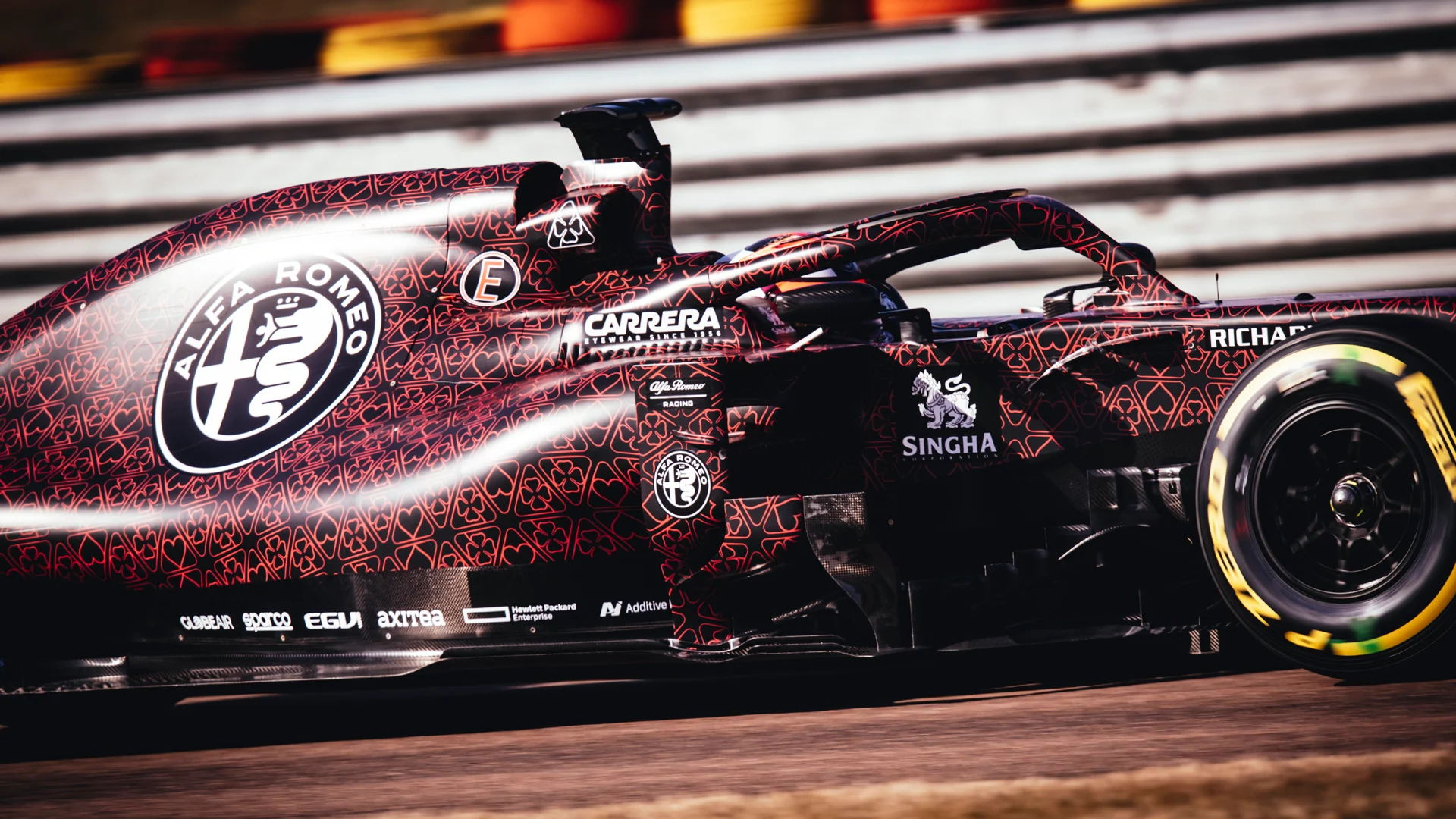 Kimi Raikkonen samples the 2019 Alfa Romeo - in a special Valentine's Day livery - at Fiorano in