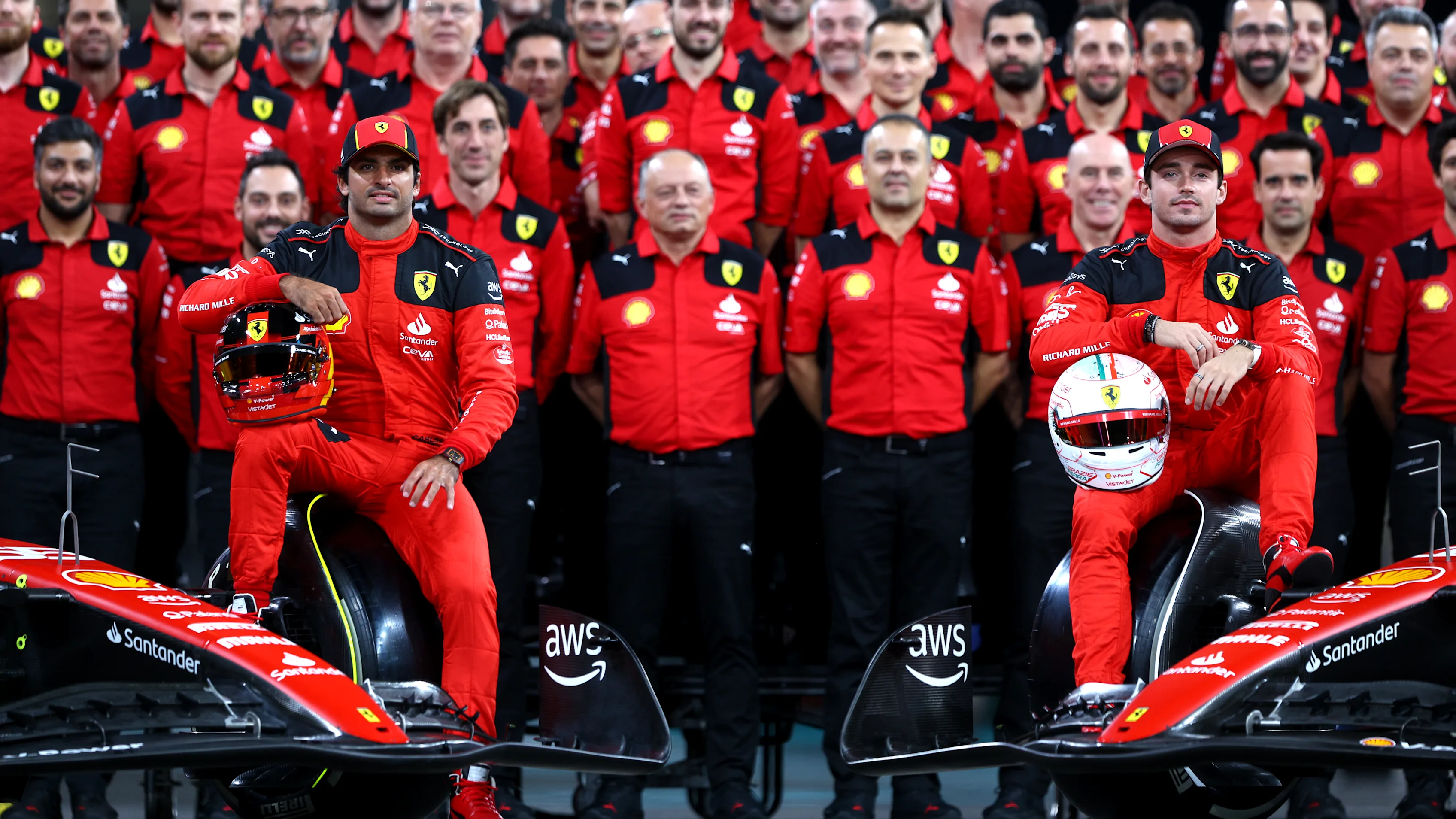 ABU DHABI, UNITED ARAB EMIRATES - NOVEMBER 23: Charles Leclerc of Monaco and Ferrari and Carlos