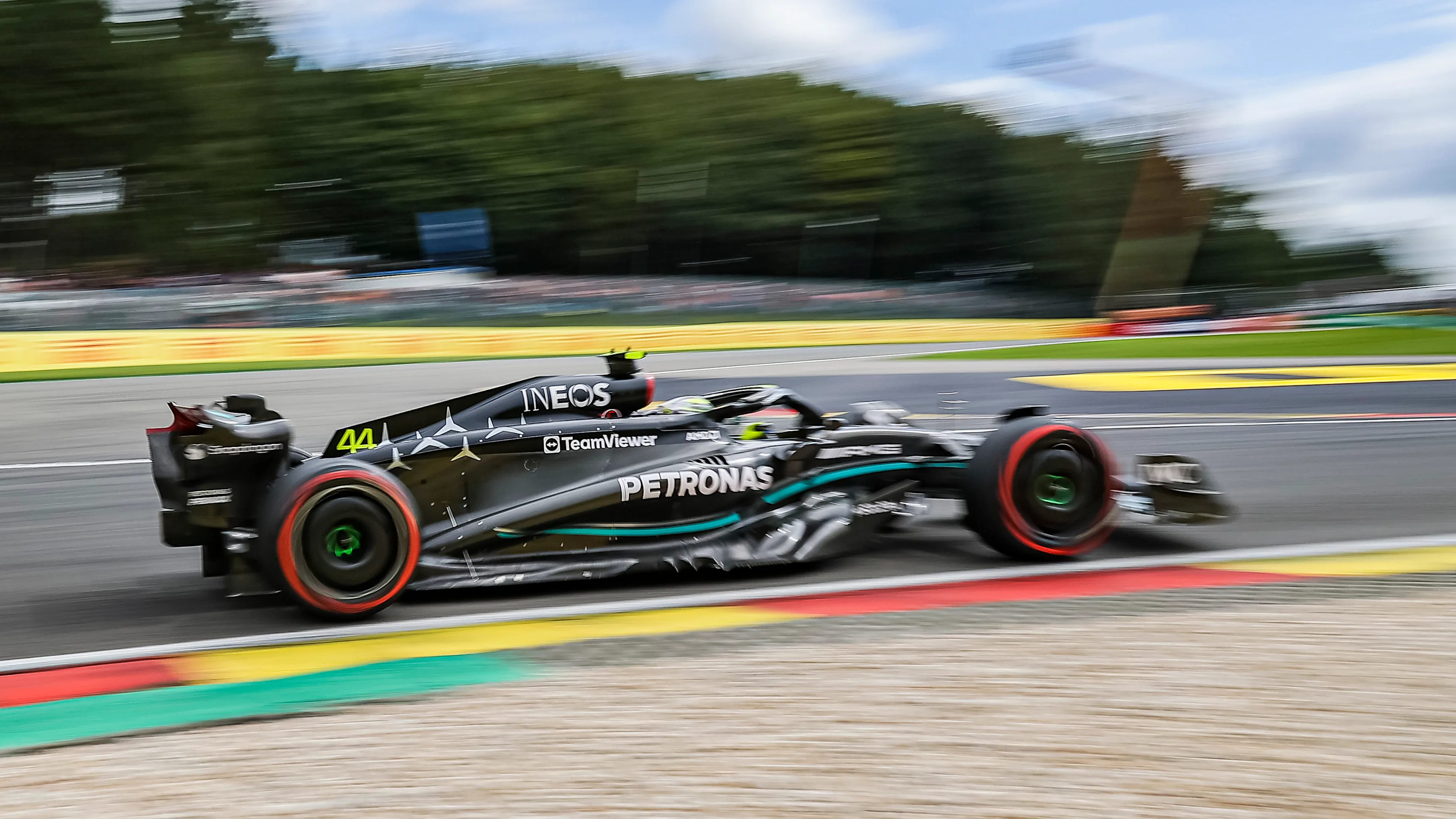 Lewis Hamilton of Great Britain driving the race car number 44, a W14 of Mercedes AMG Petronas F1