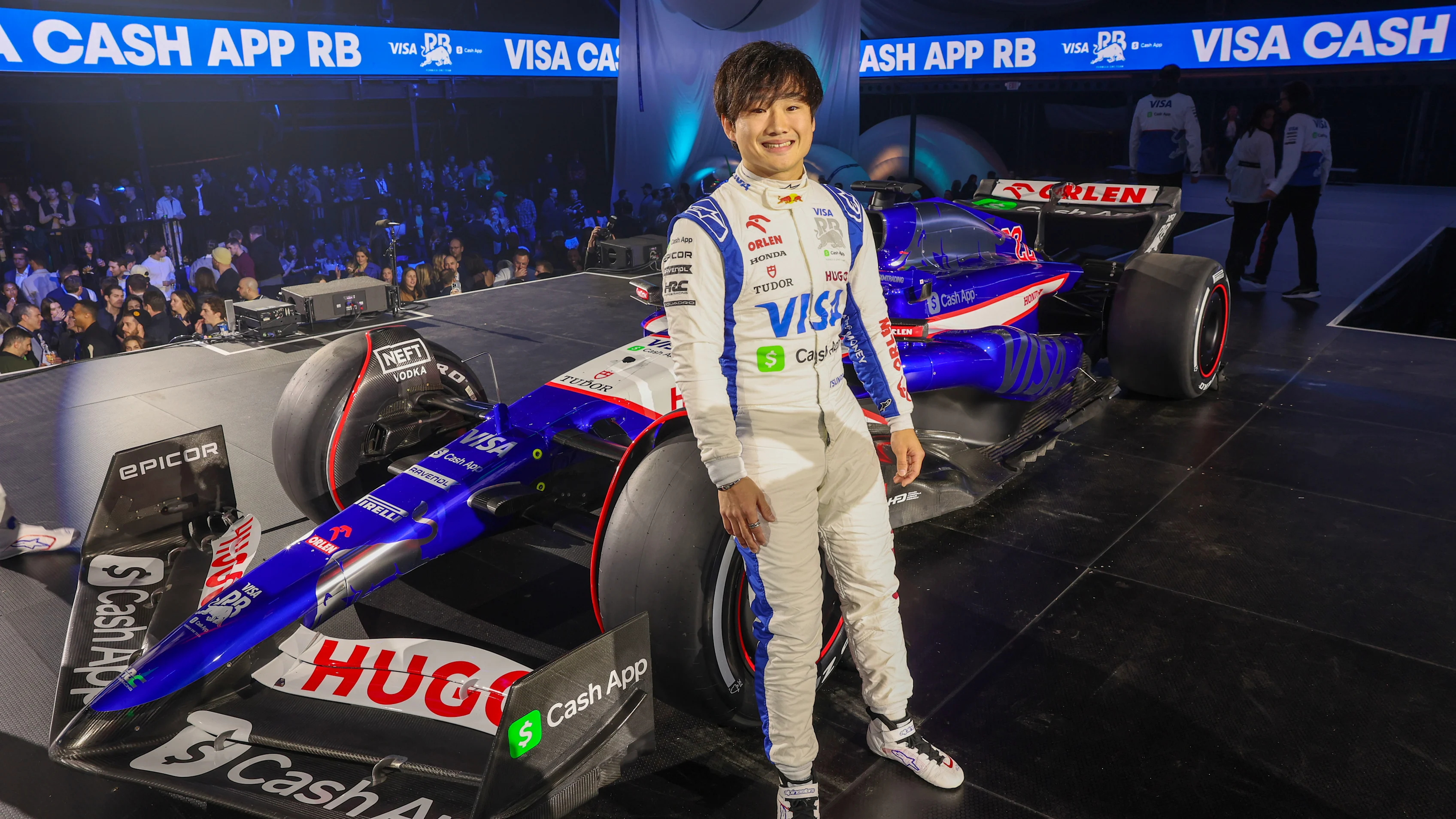 LAS VEGAS, NEVADA - FEBRUARY 08: Yuki Tsunoda of Japan and Visa Cash App RB poses for a photo with