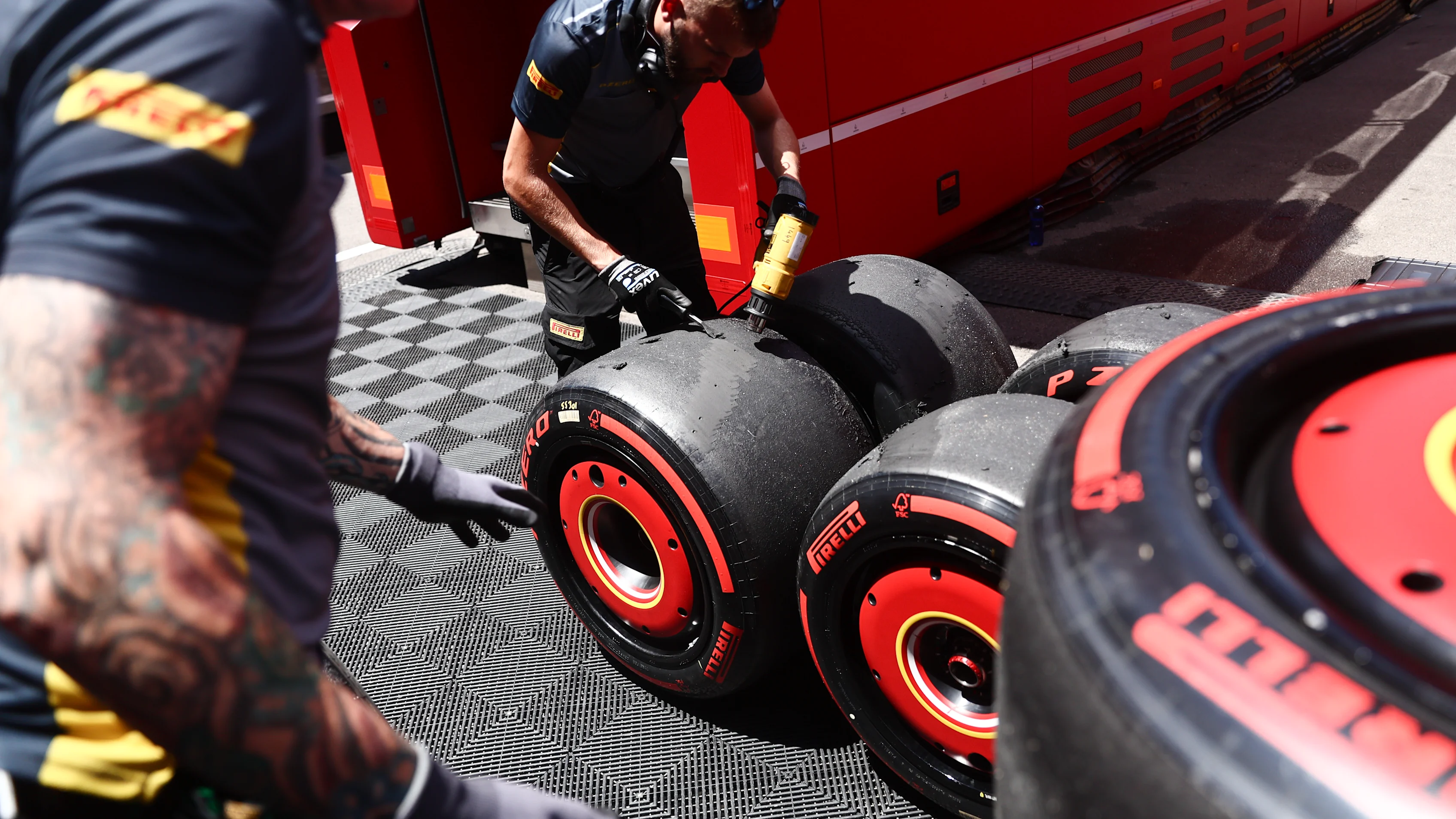 Pirelli tyres after third practice ahead of the Formula 1 Spanish Grand Prix at Circuit de