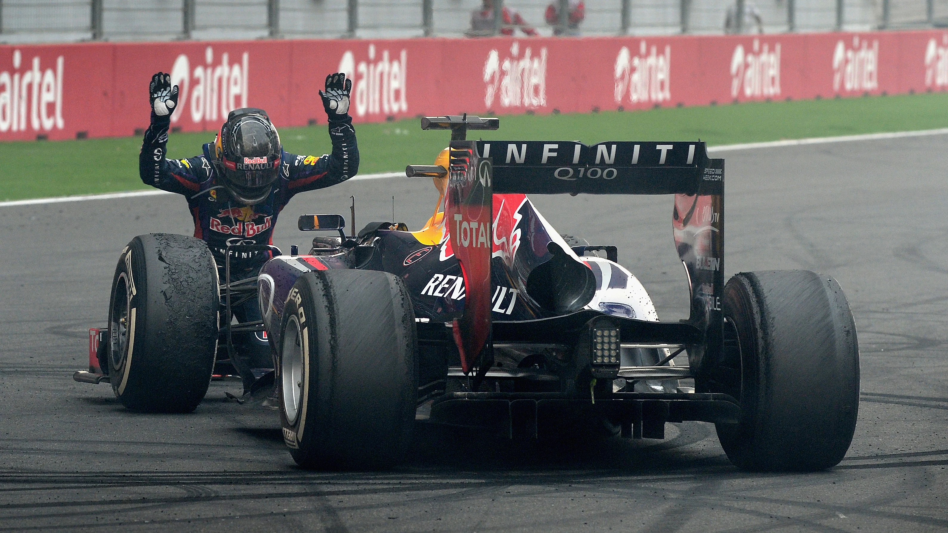 NOIDA, INDIA - OCTOBER 27: Race winner and 2013 Formula One World Champion Sebastian Vettel of