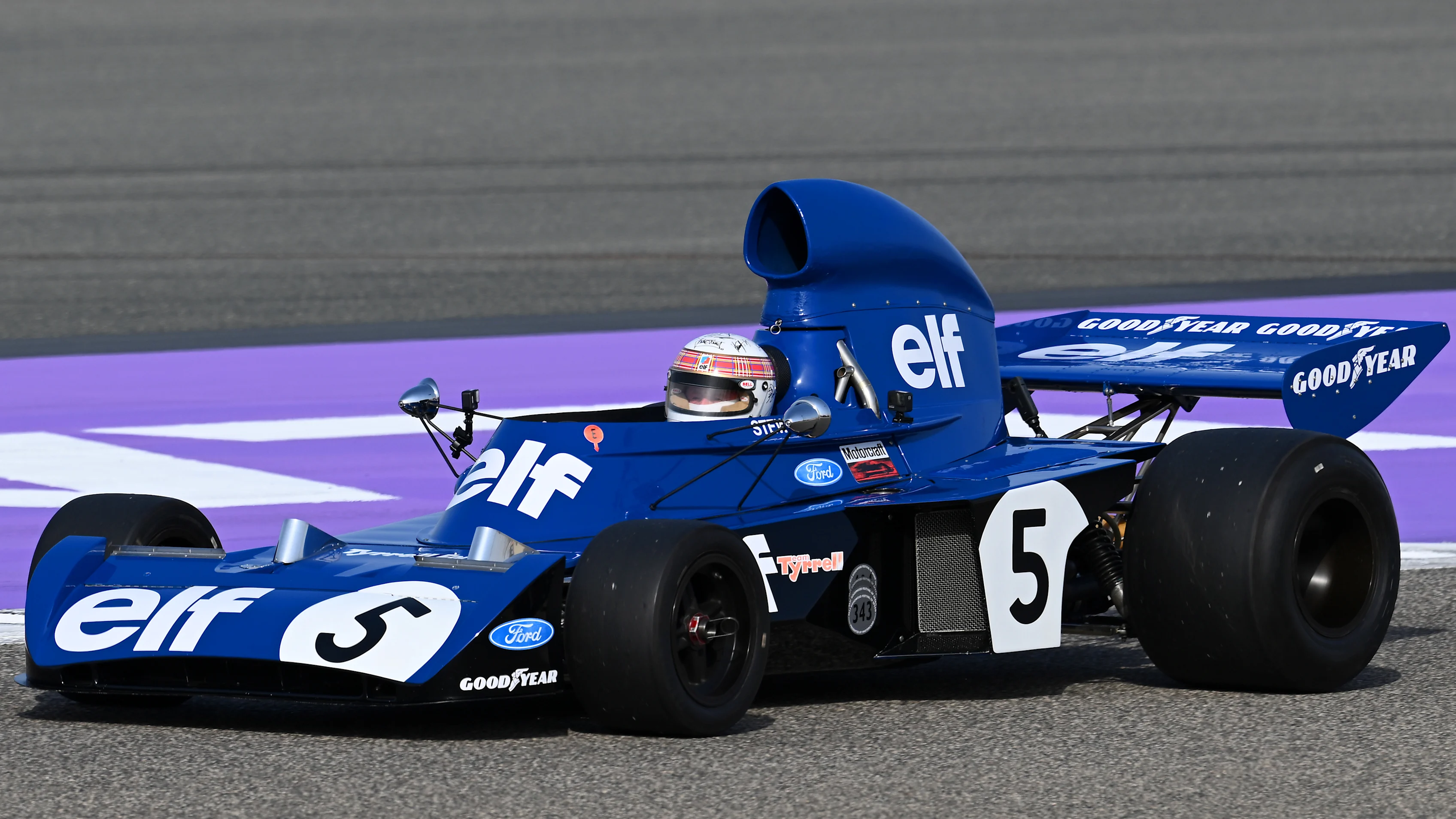 BAHRAIN, BAHRAIN - APRIL 13: Sir Jackie Stewart drives his Tyrrell 006 on track prior to the F1
