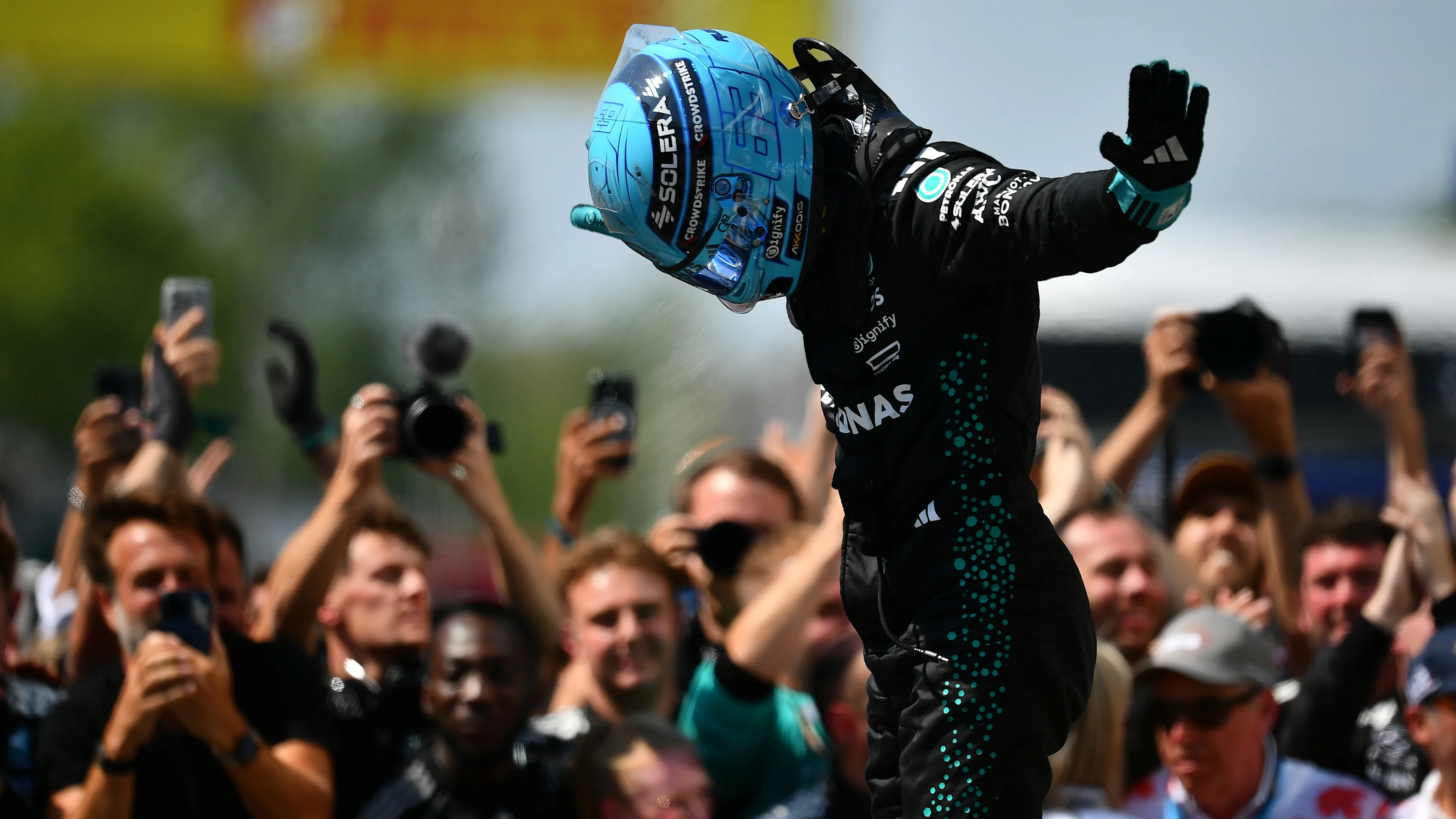 MONTREAL, QUEBEC - JUNE 15: Race winner George Russell of Great Britain and Mercedes AMG Petronas