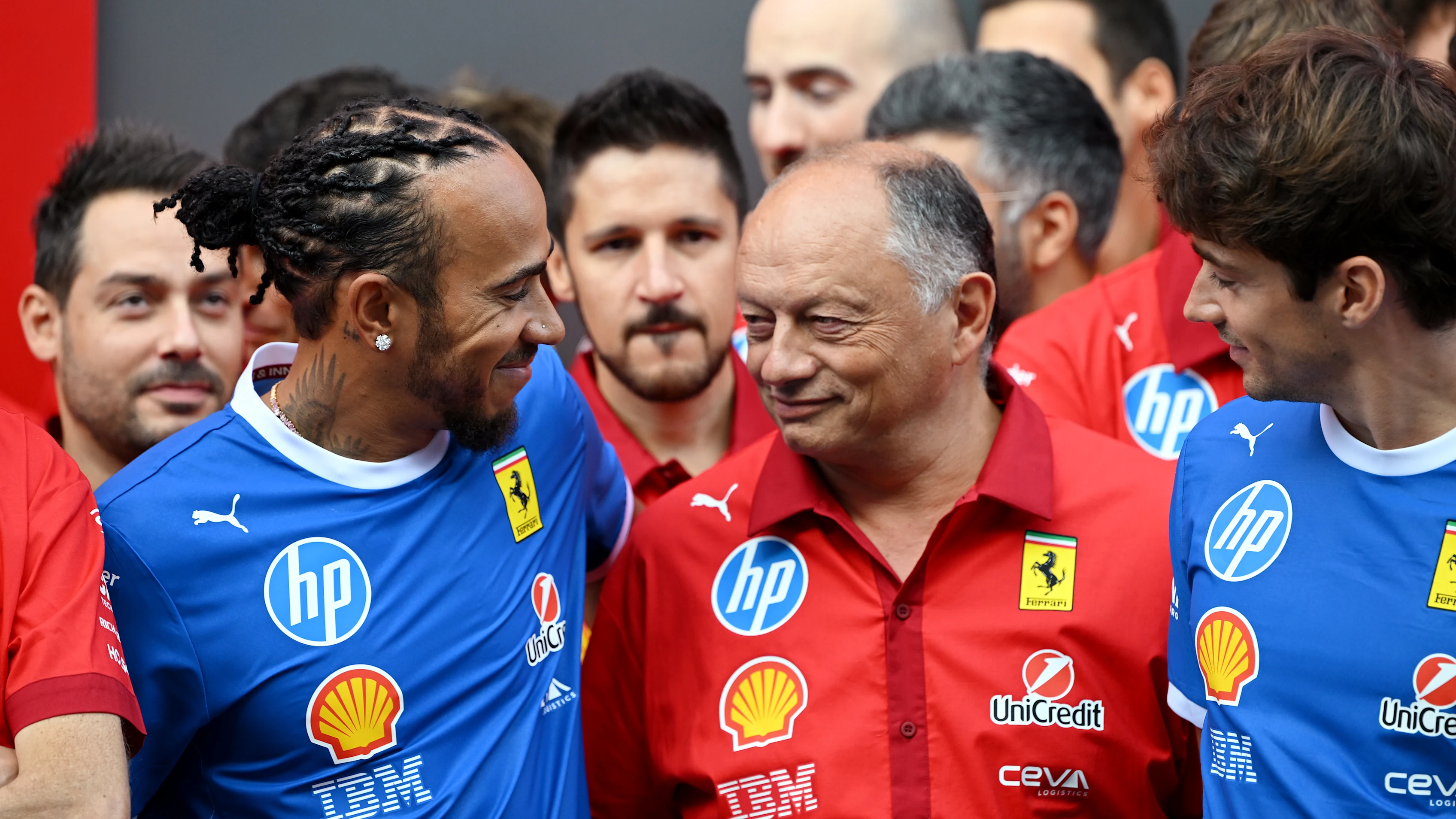 BAHRAIN, BAHRAIN - FEBRUARY 26: Lewis Hamilton of Great Britain and Scuderia Ferrari looks on