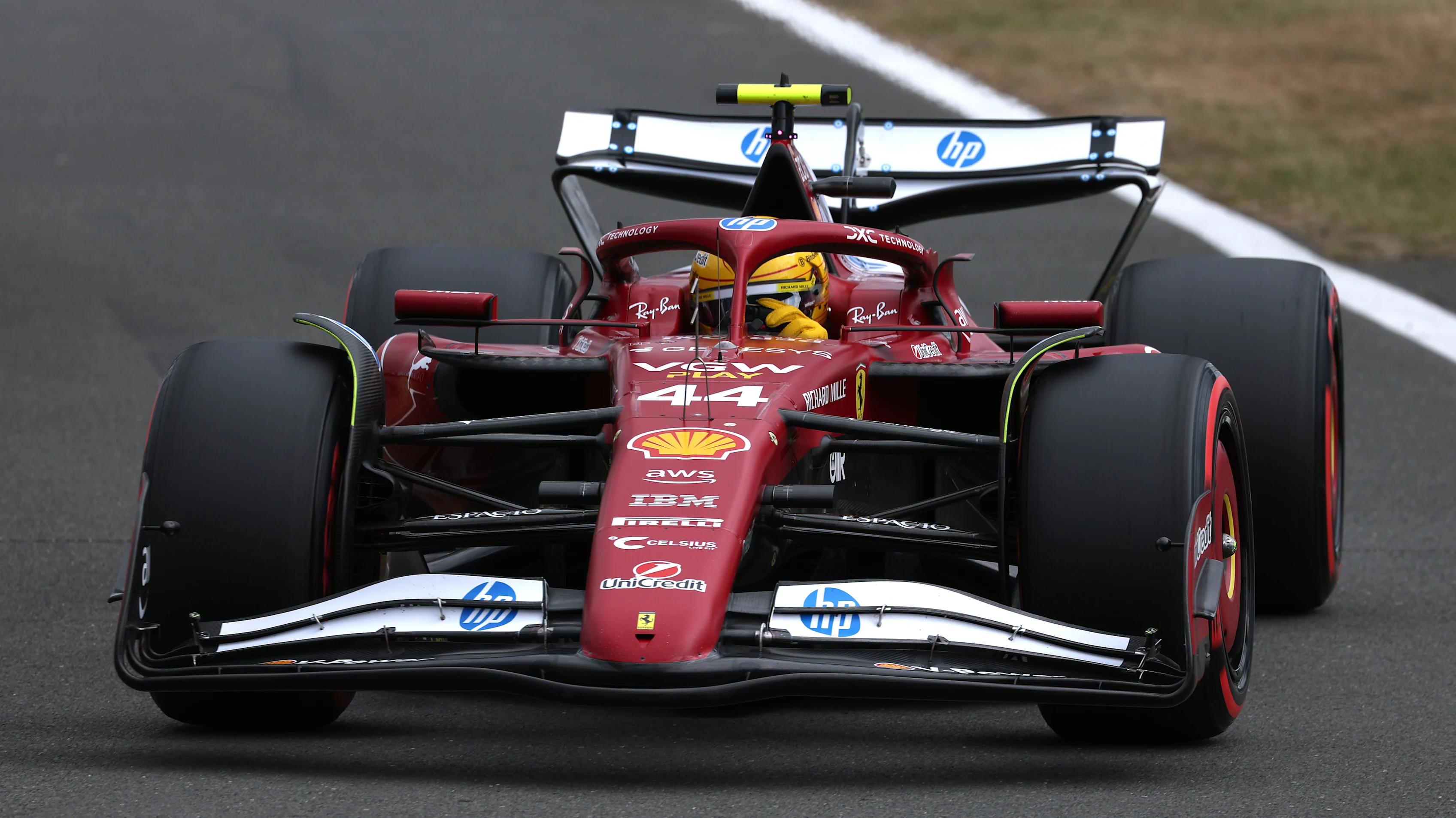 NORTHAMPTON, ENGLAND - JULY 05: Lewis Hamilton of Great Britain driving the (44) Scuderia Ferrari