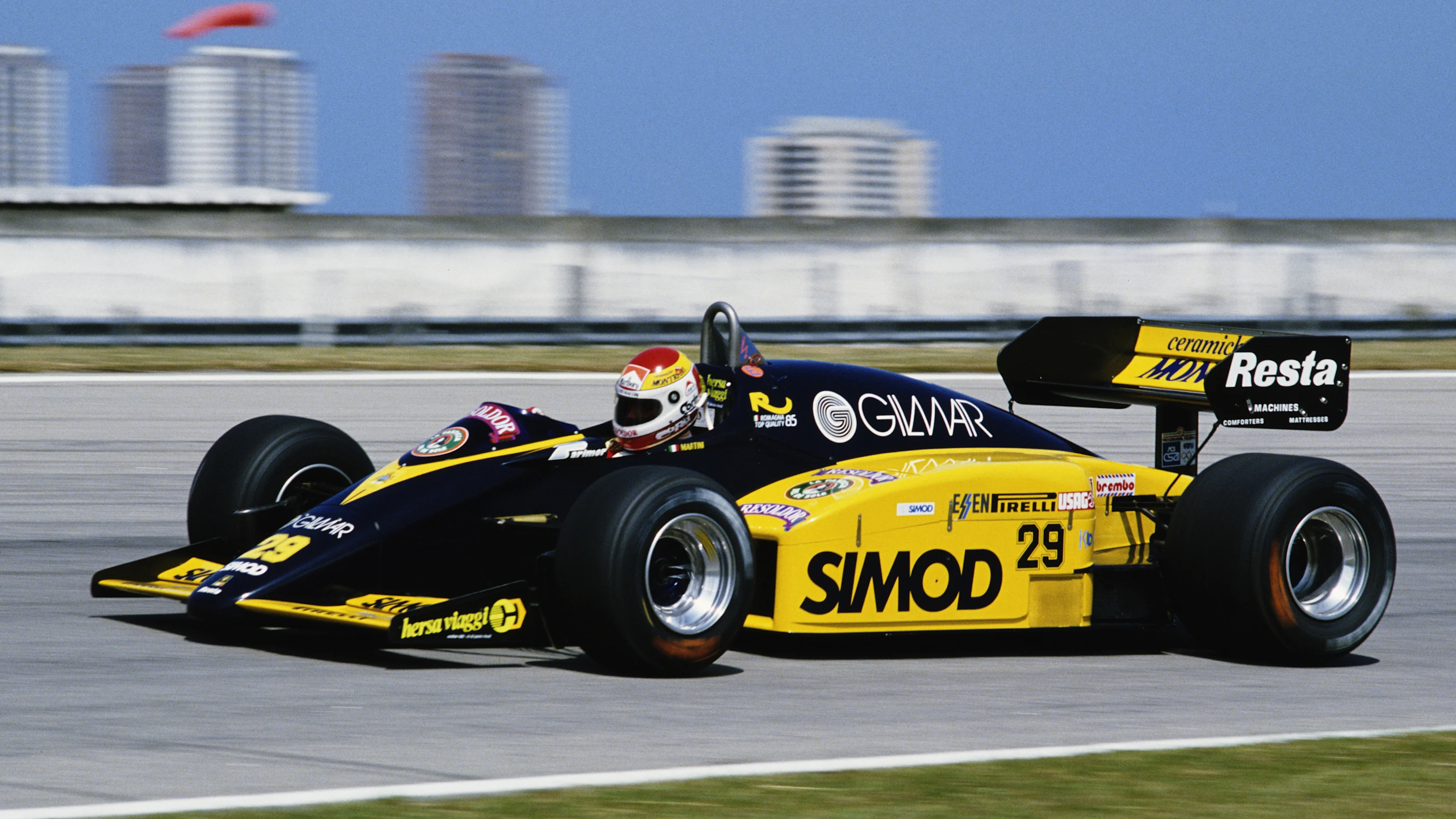 Pierluigi Martini of Italy drives the #29 Minardi Team Minardi M185 Cosworth V8 during practice for