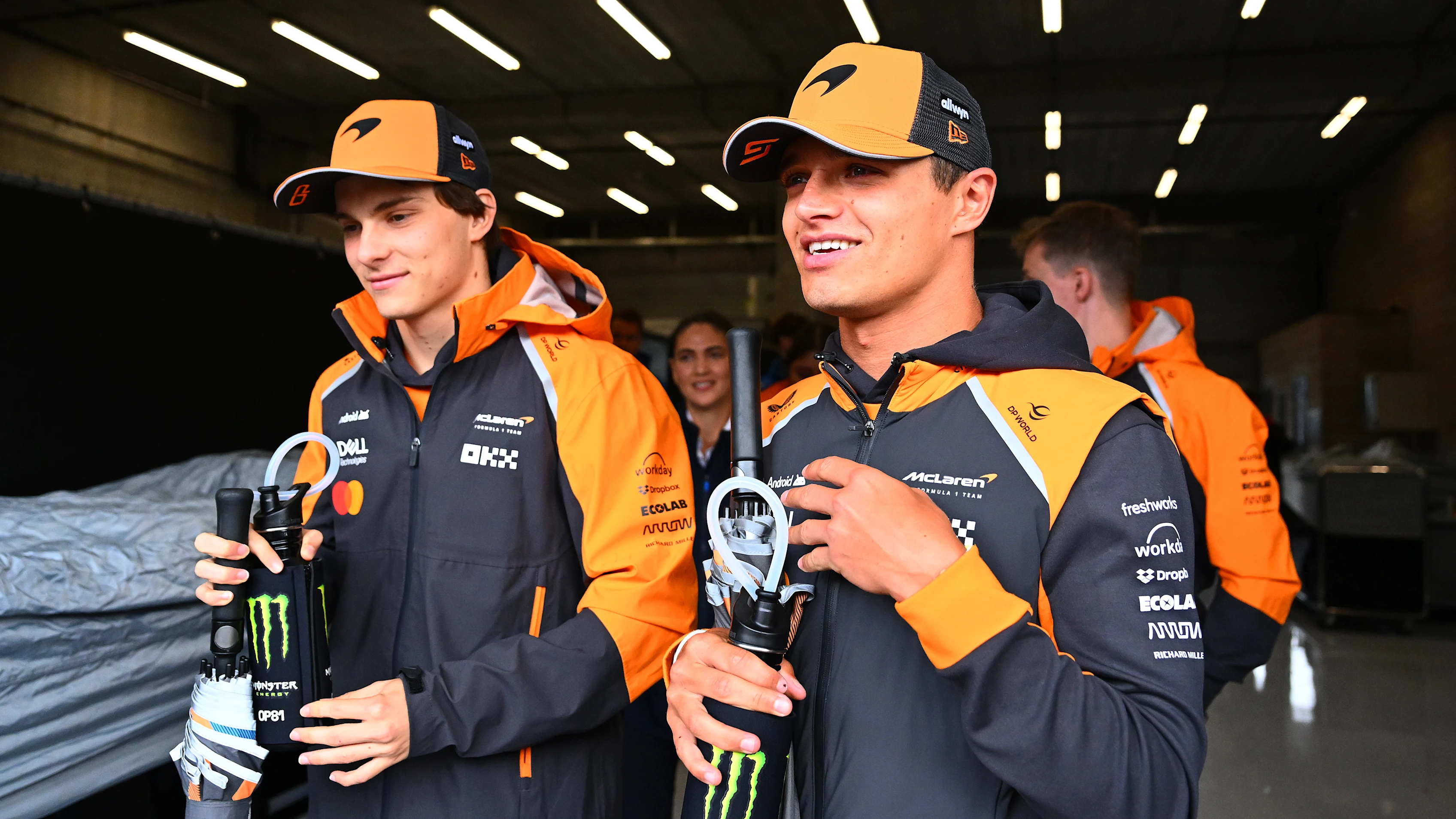 SPA, BELGIUM - JULY 27: Oscar Piastri of Australia and McLaren and Lando Norris of Great Britain