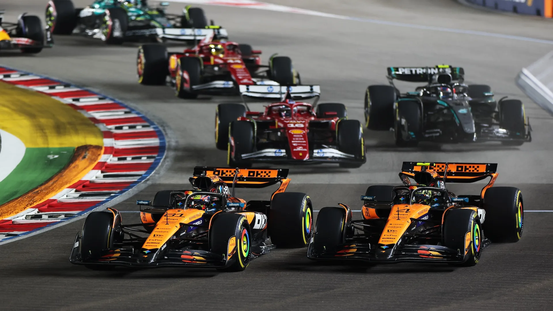 SINGAPORE, SINGAPORE - OCTOBER 05: Oscar Piastri of Australia driving the (81) McLaren MCL39