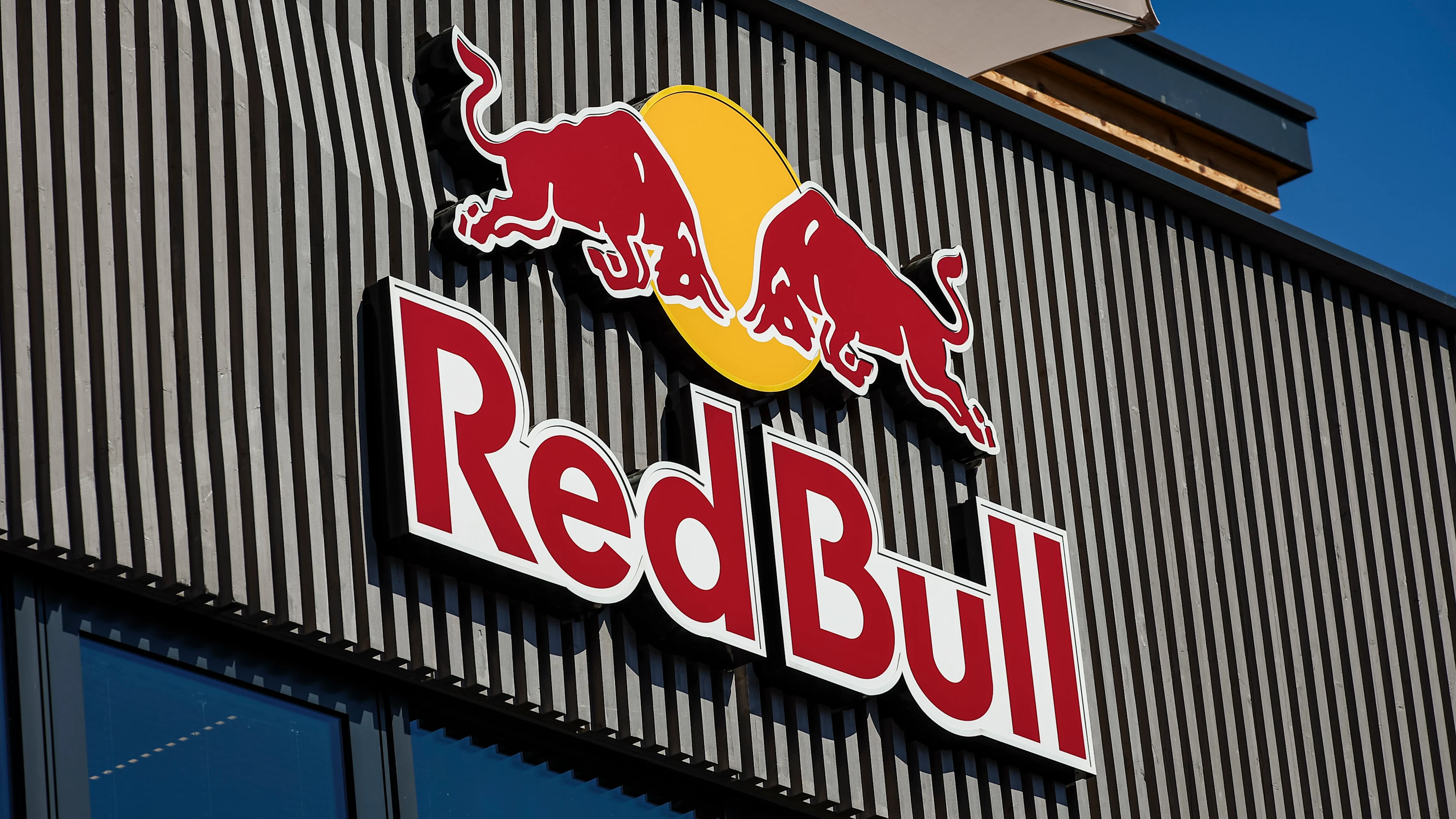 The Red Bull logo is in the paddock during the Formula 1 Aramco Spanish Grand Prix at the Circuit
