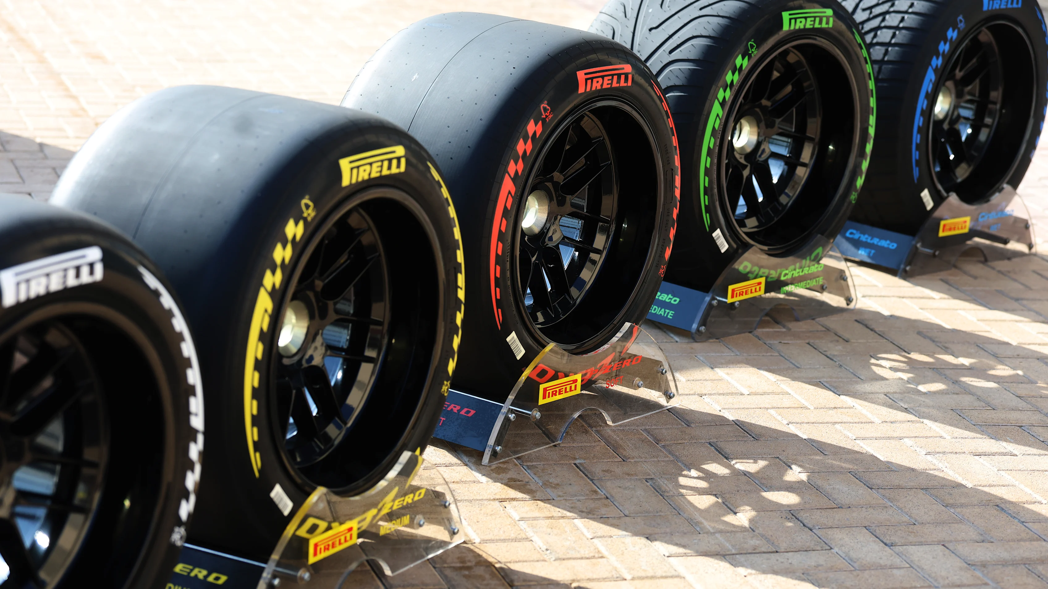 ABU DHABI, UNITED ARAB EMIRATES - DECEMBER 09: The Pirelli 2026 tyres during F1 Testing at Yas