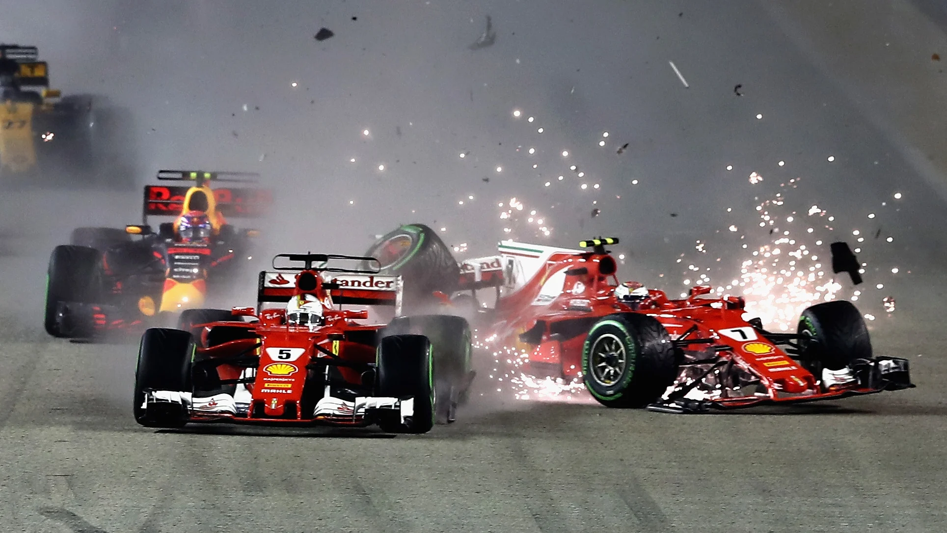 SINGAPORE - SEPTEMBER 17: Sebastian Vettel of Germany driving the (5) Scuderia Ferrari SF70H and