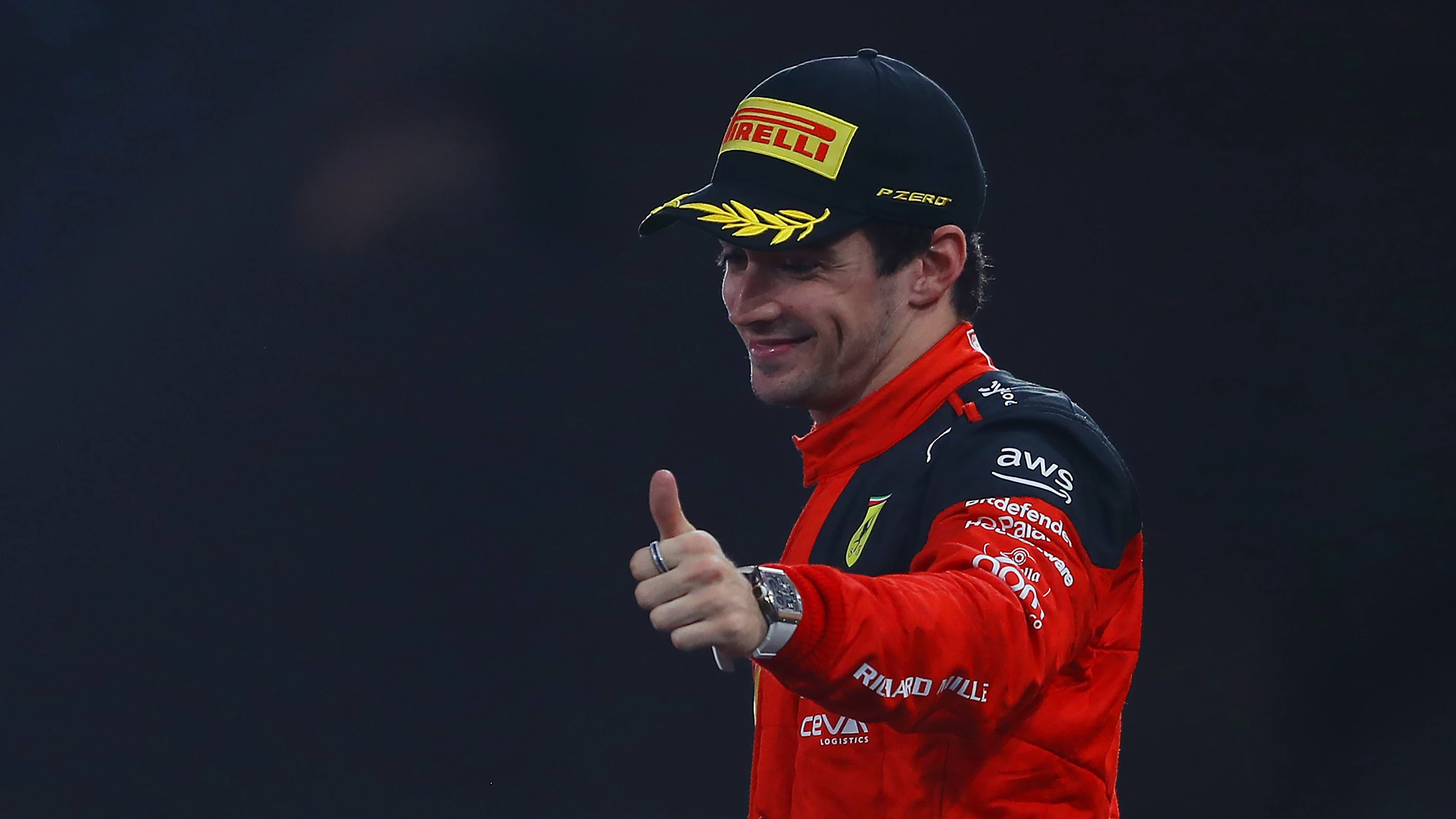 ABU DHABI, UNITED ARAB EMIRATES - NOVEMBER 26: Second placed Charles Leclerc of Monaco and Ferrari