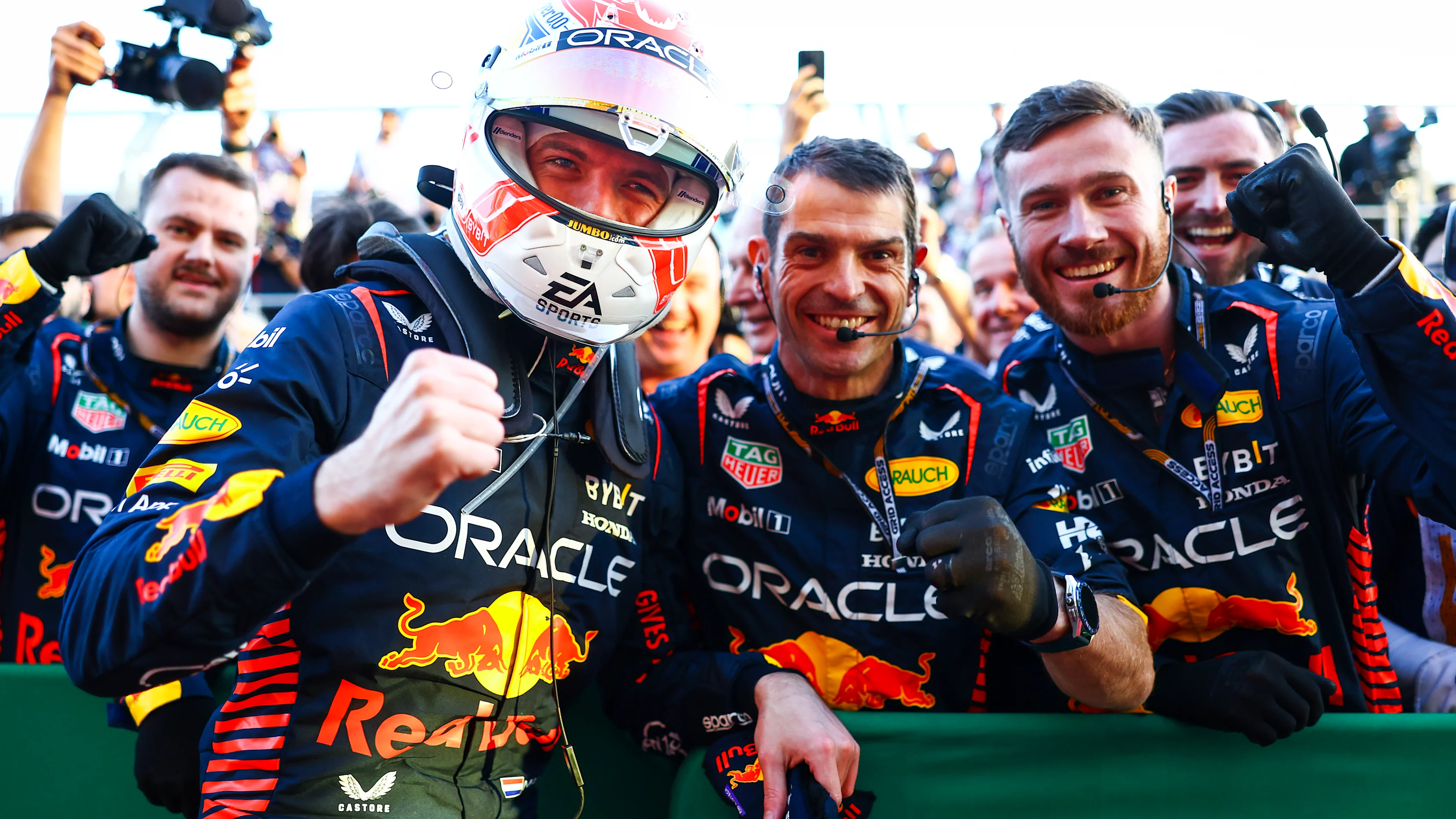 MELBOURNE, AUSTRALIA - APRIL 02: Race winner Max Verstappen of the Netherlands and Oracle Red Bull