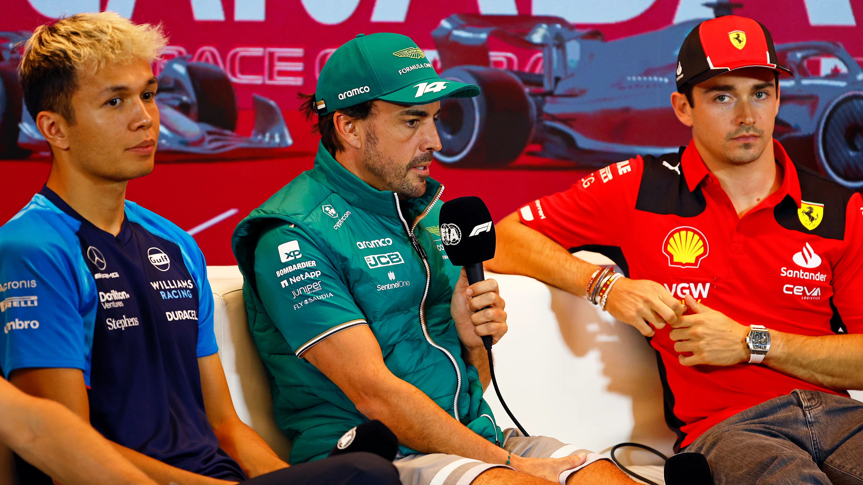 MONTREAL, QUEBEC - JUNE 15: Alexander Albon of Thailand and Williams, Fernando Alonso of Spain and