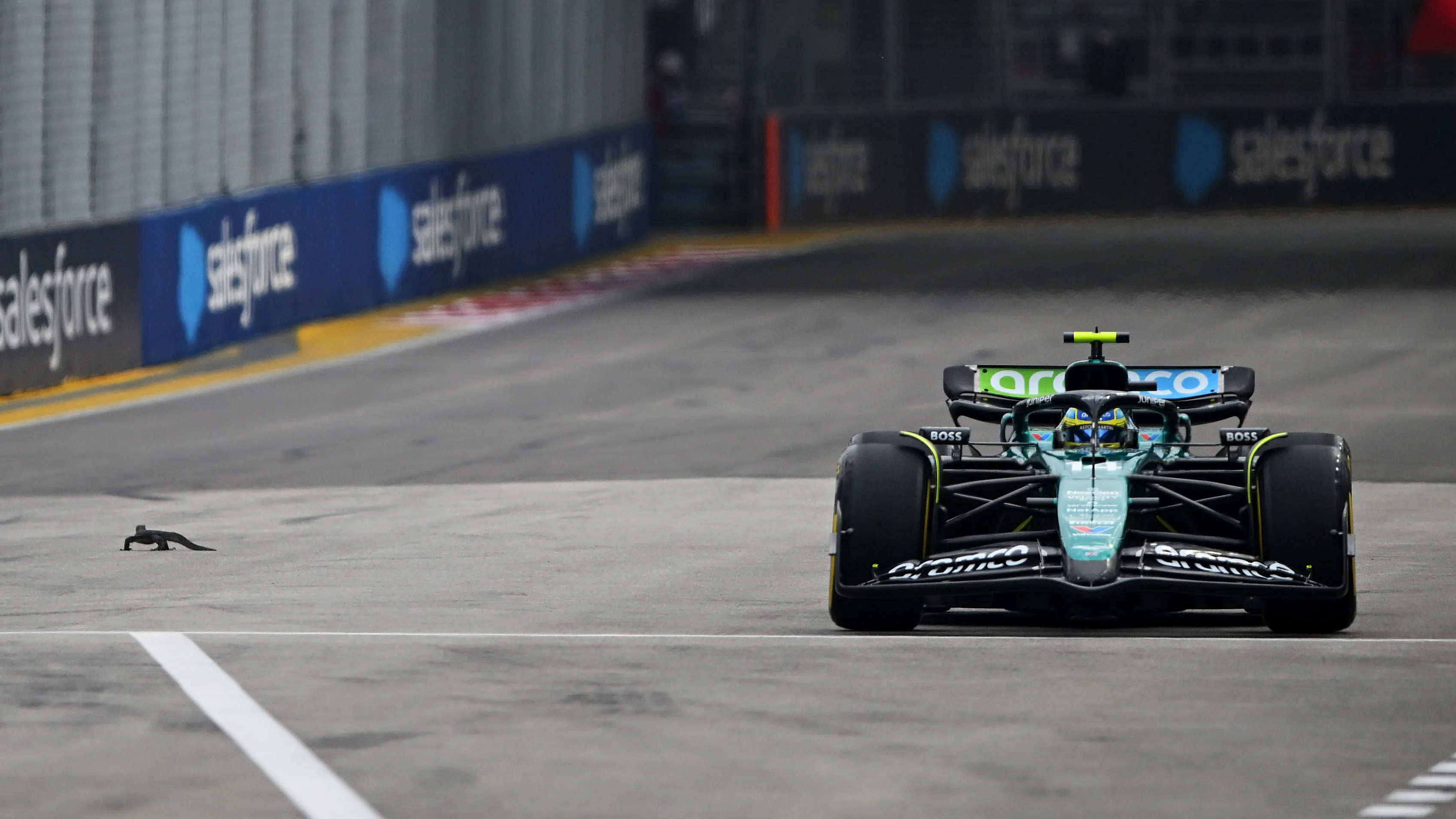 SINGAPORE, SINGAPORE - SEPTEMBER 21: Fernando Alonso of Spain driving the (14) Aston Martin AMR24
